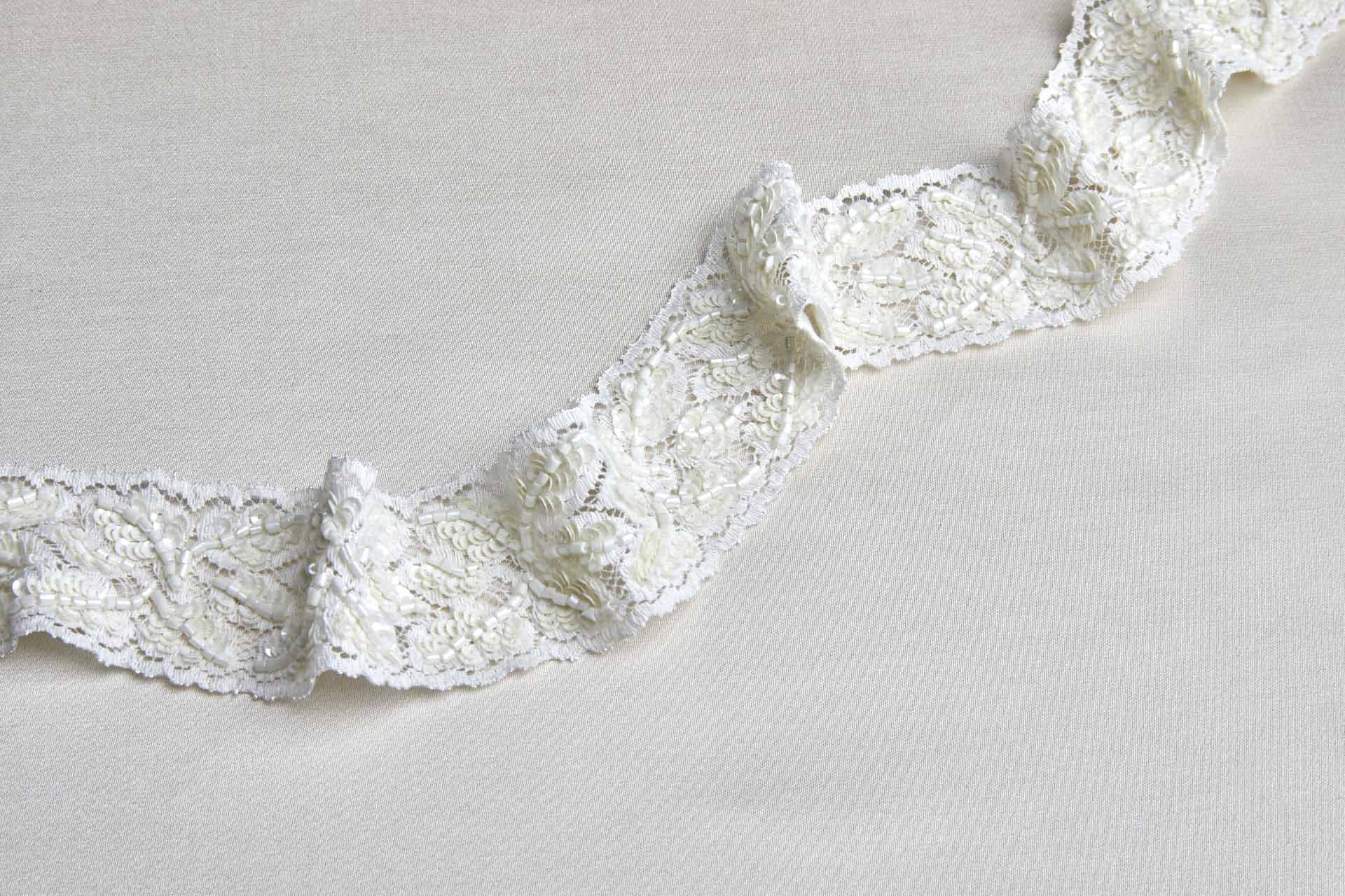 Beaded and Sequinned Lace Ribbon Trim - Creamy Ivory, image 3 of 6