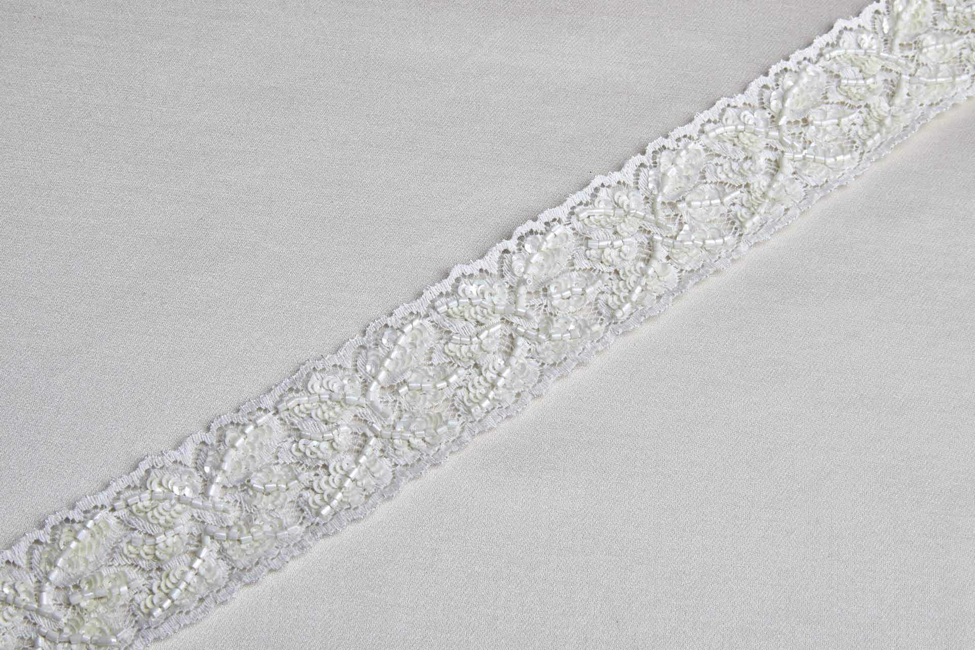 Beaded and Sequinned Lace Ribbon Trim - Creamy Ivory, image 4 of 6