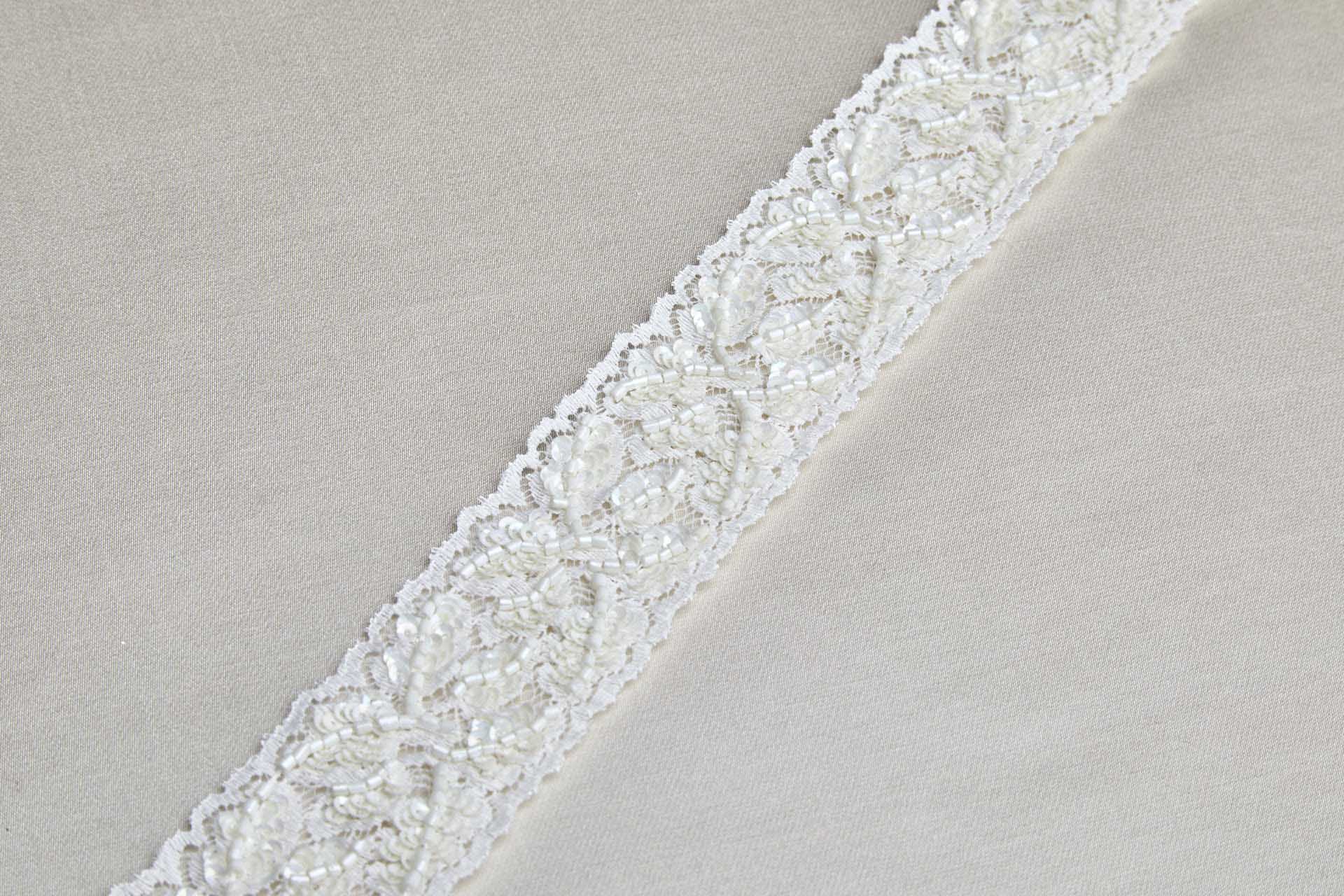 Beaded and Sequinned Lace Ribbon Trim - Creamy Ivory