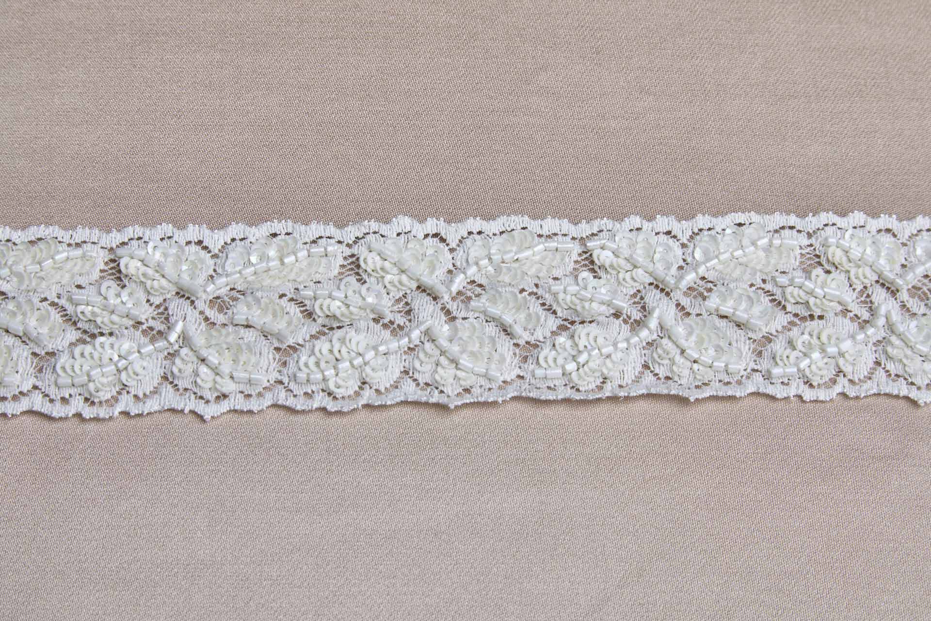 Beaded and Sequinned Lace Ribbon Trim - Creamy Ivory, image 5 of 6