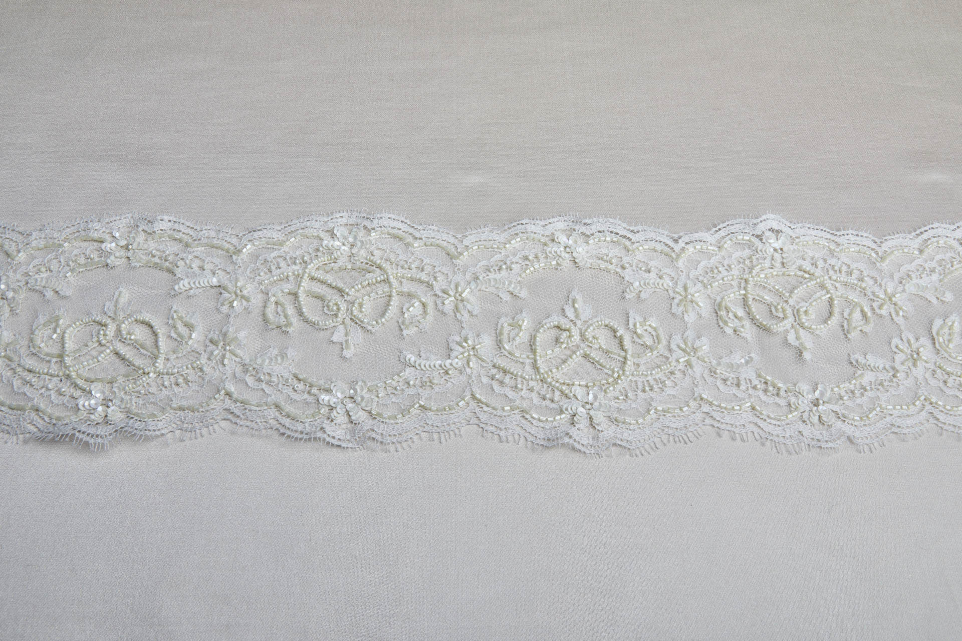 Beaded and Sequinned Double Scalloped Lace Trim in Ivory and Cream, image 6 of 6