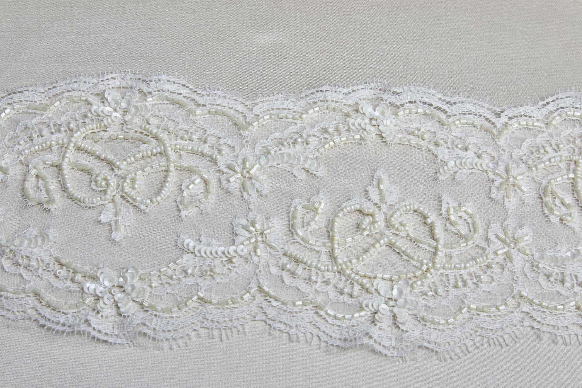 Beaded and Sequinned Double Scalloped Lace Trim in Ivory and Cream, image 2 of 6