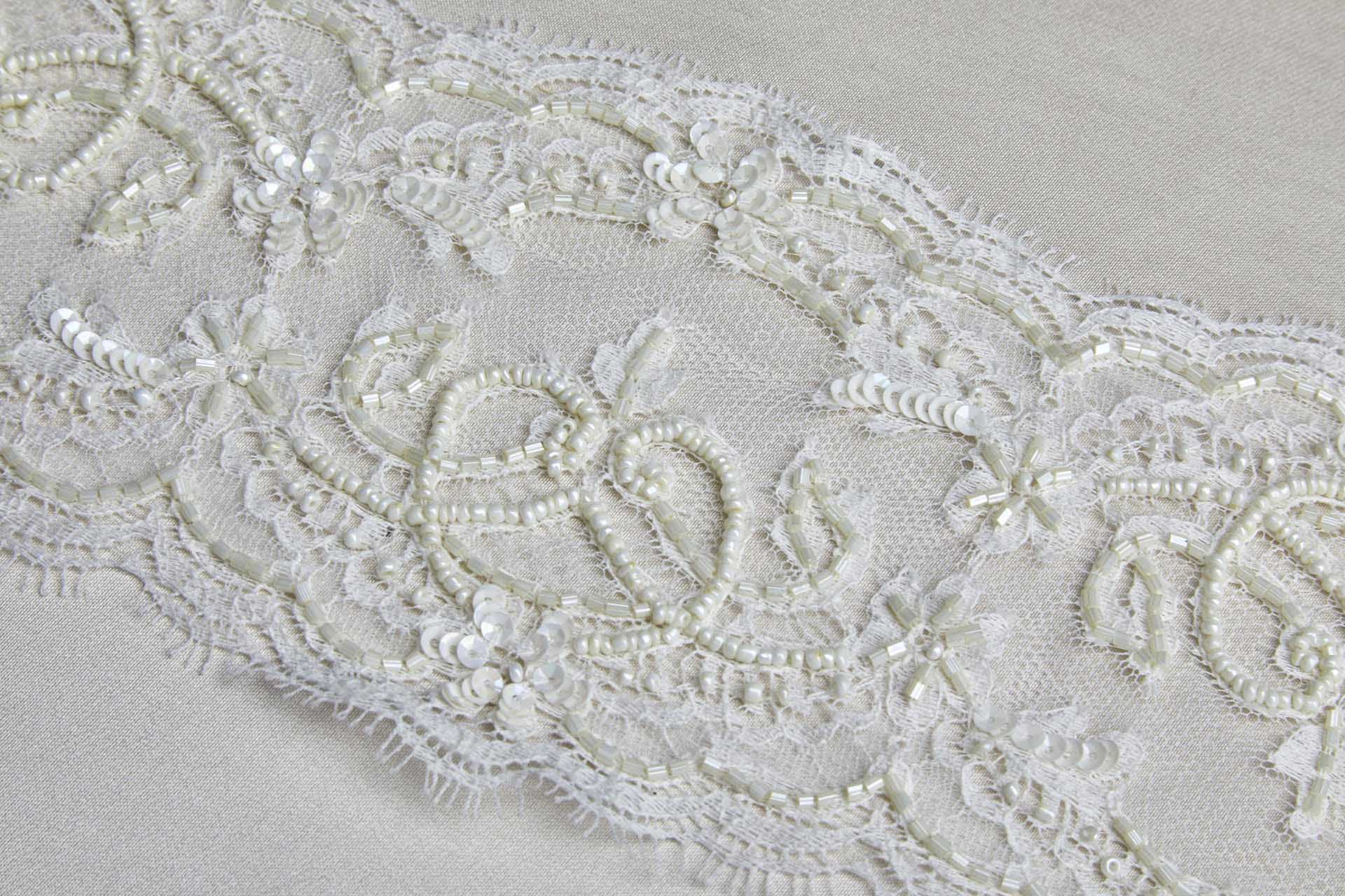 Beaded and Sequinned Double Scalloped Lace Trim in Ivory and Cream, image 3 of 6