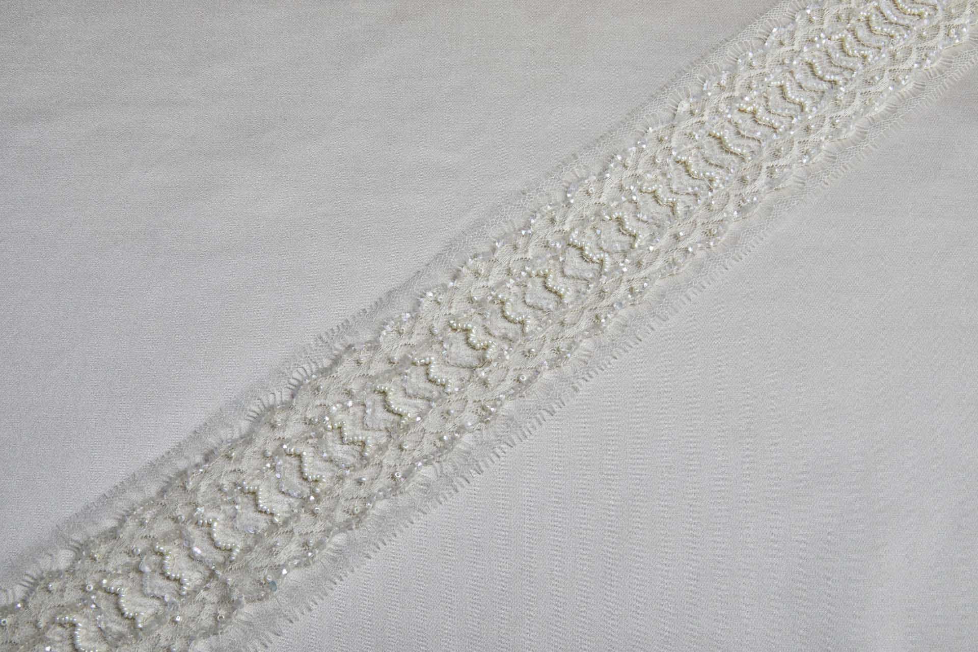 Beaded and Sequinned Lace trim in Cream and Ivory, image 3 of 9
