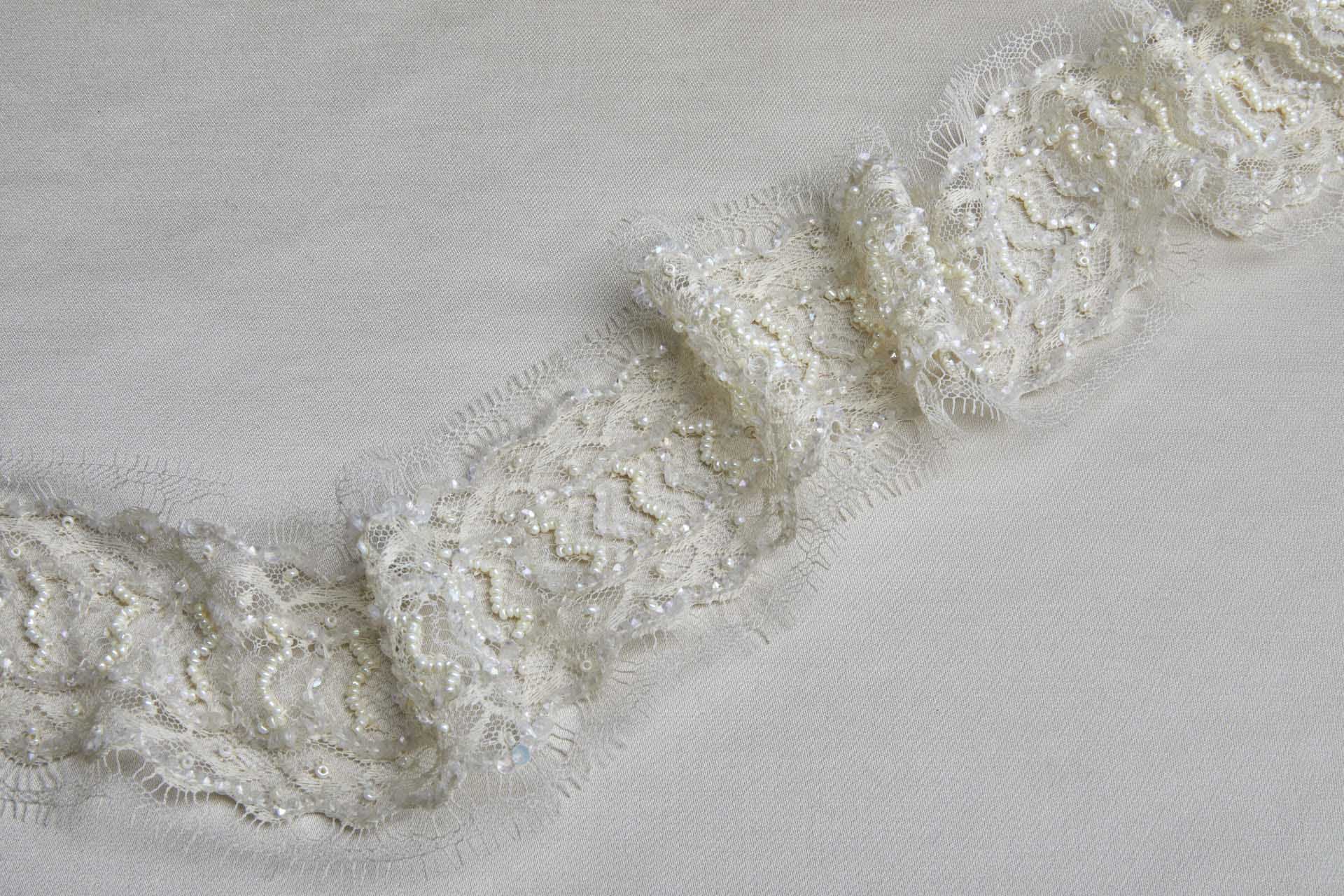Beaded and Sequinned Lace trim in Cream and Ivory, image 4 of 9