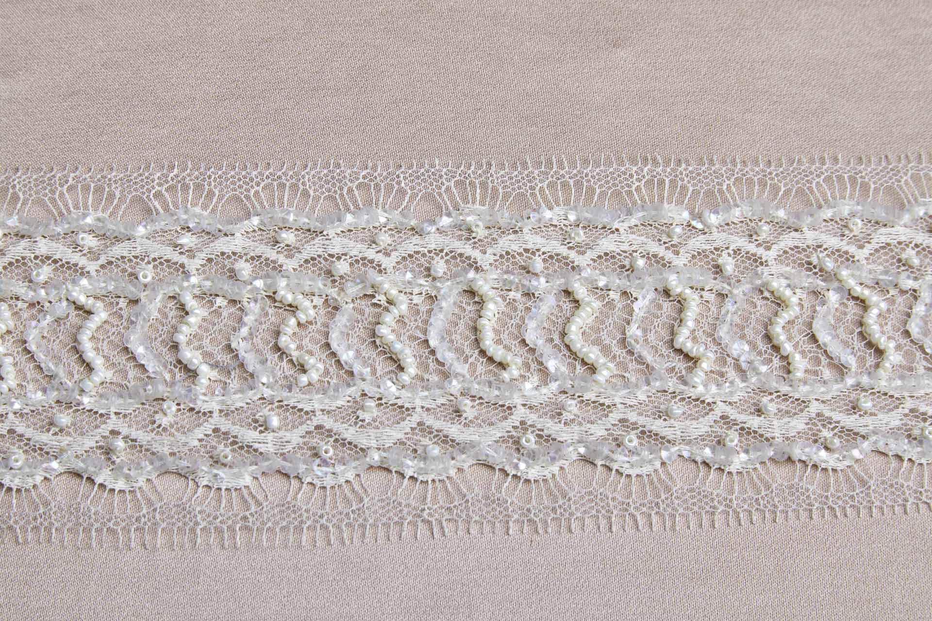 Beaded and Sequinned Lace trim in Cream and Ivory, image 6 of 9
