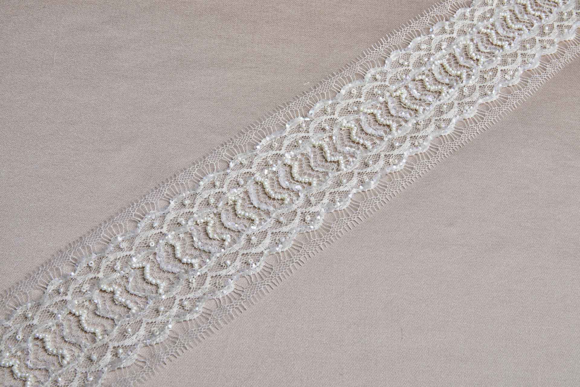 Beaded and Sequinned Lace trim in Cream and Ivory, image 8 of 9
