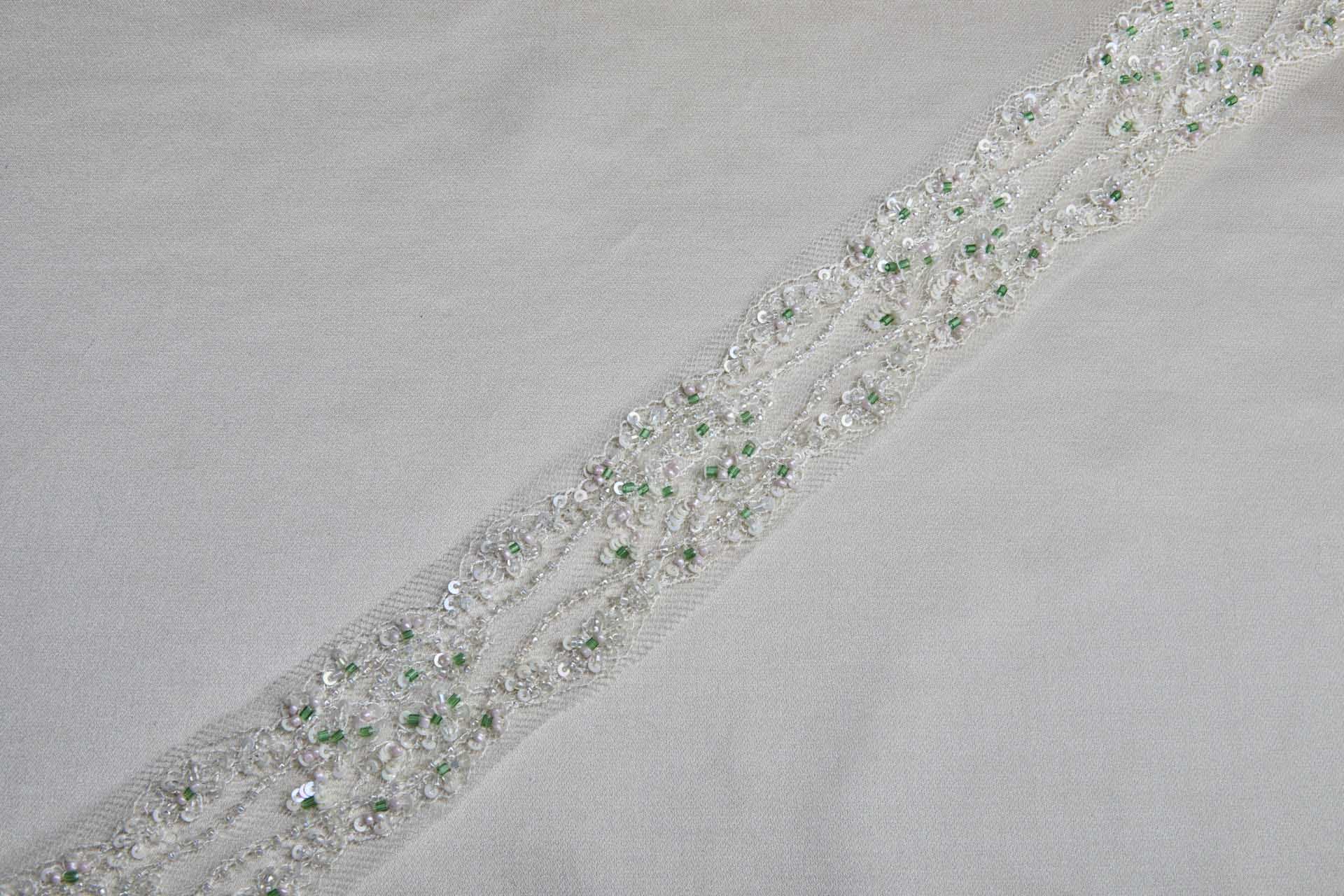Delicate Lace Trim with Pink, Green and Clear / Ivory Beads, image 4 of 6
