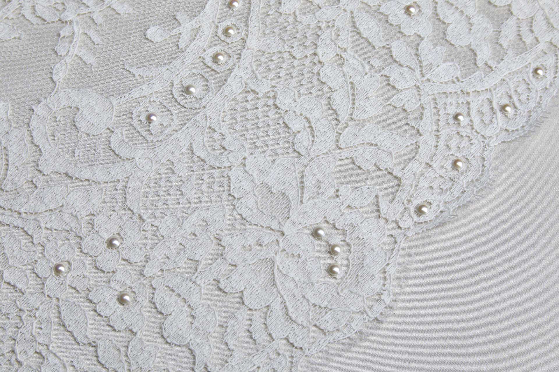 Scroll Border Leavers Lace Trim in Ivory with Pearls, image 5 of 6