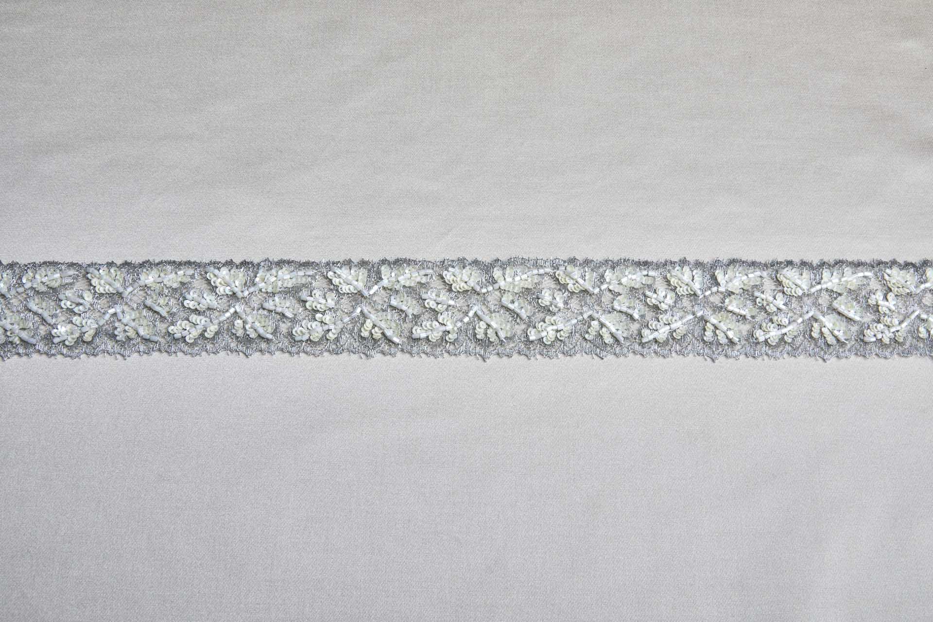 Beaded and Sequinned Lace Trim - Silver / Cream, image 5 of 6