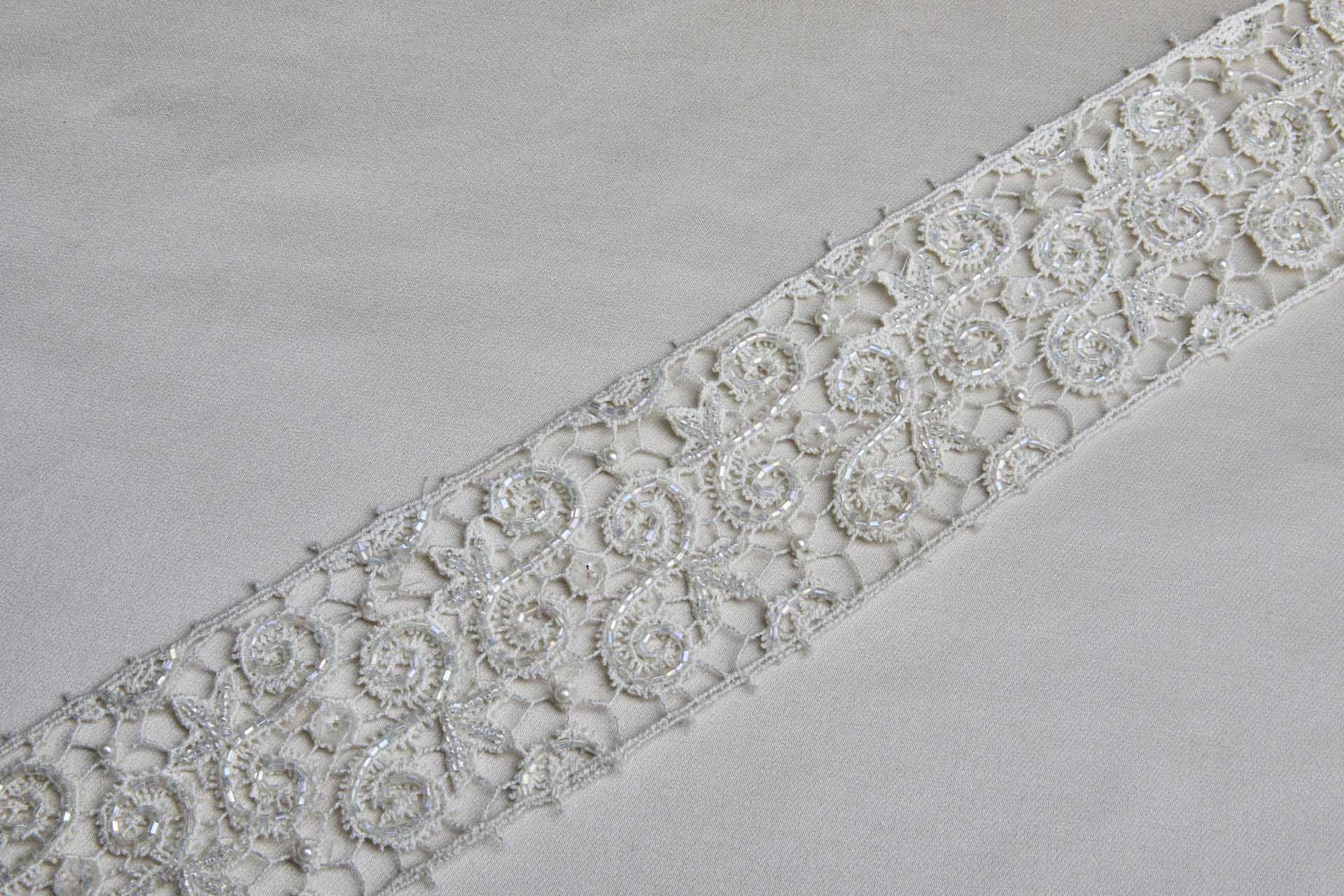 Crochet Style Guipure Trim with Beaded and Sequinned Swirls
