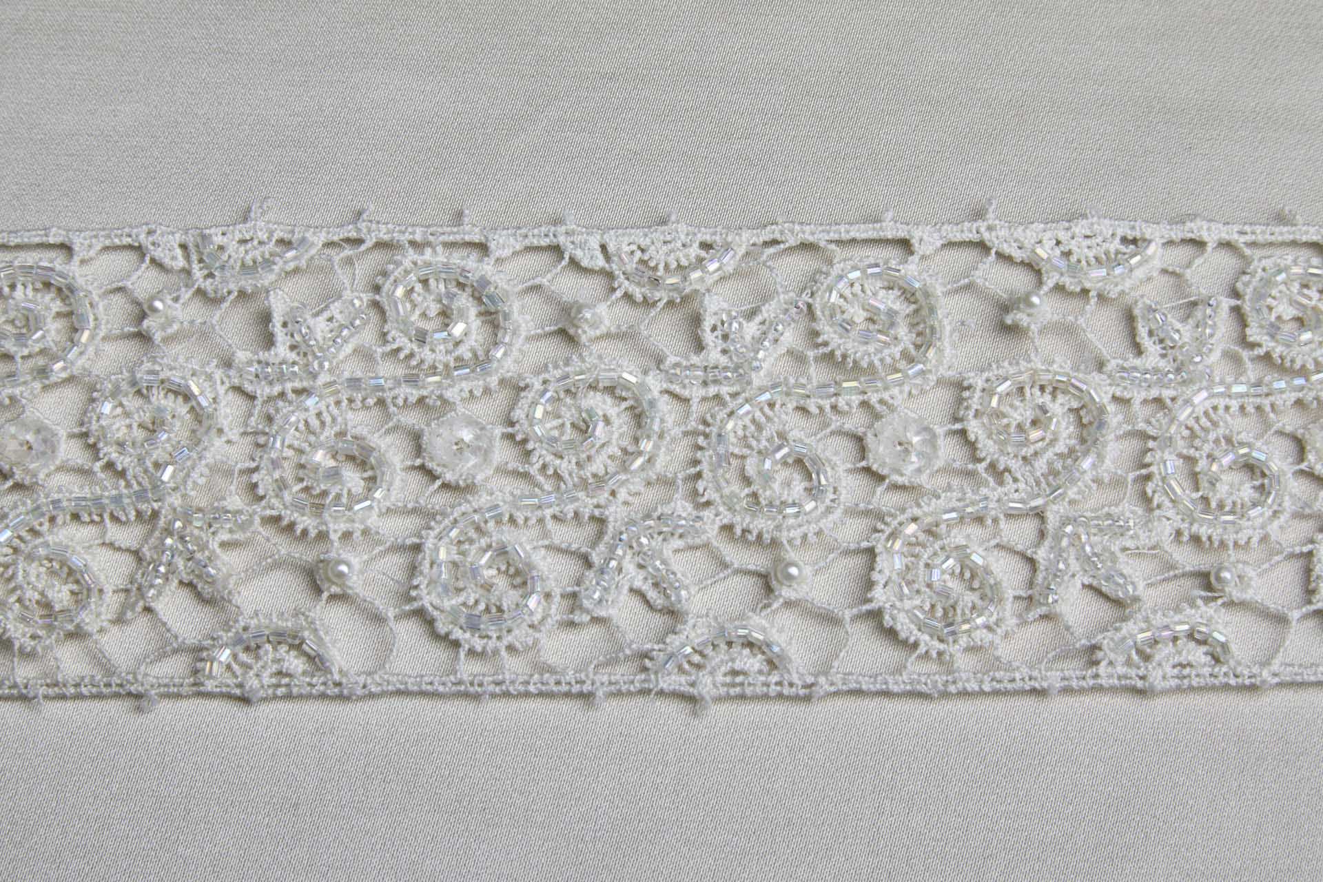 Crochet Style Guipure Trim with Beaded and Sequinned Swirls, image 2 of 4