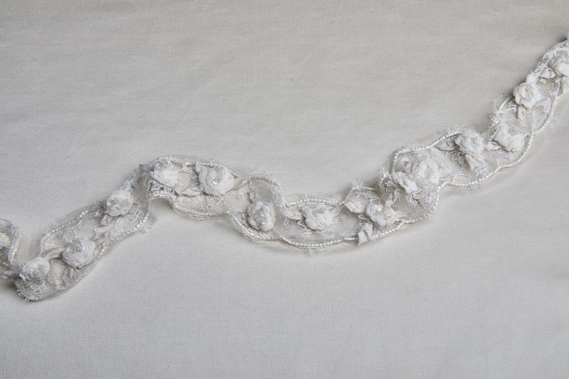 Beaded and Appliqued Chantilly Lace Trim in Ivory, image 3 of 8