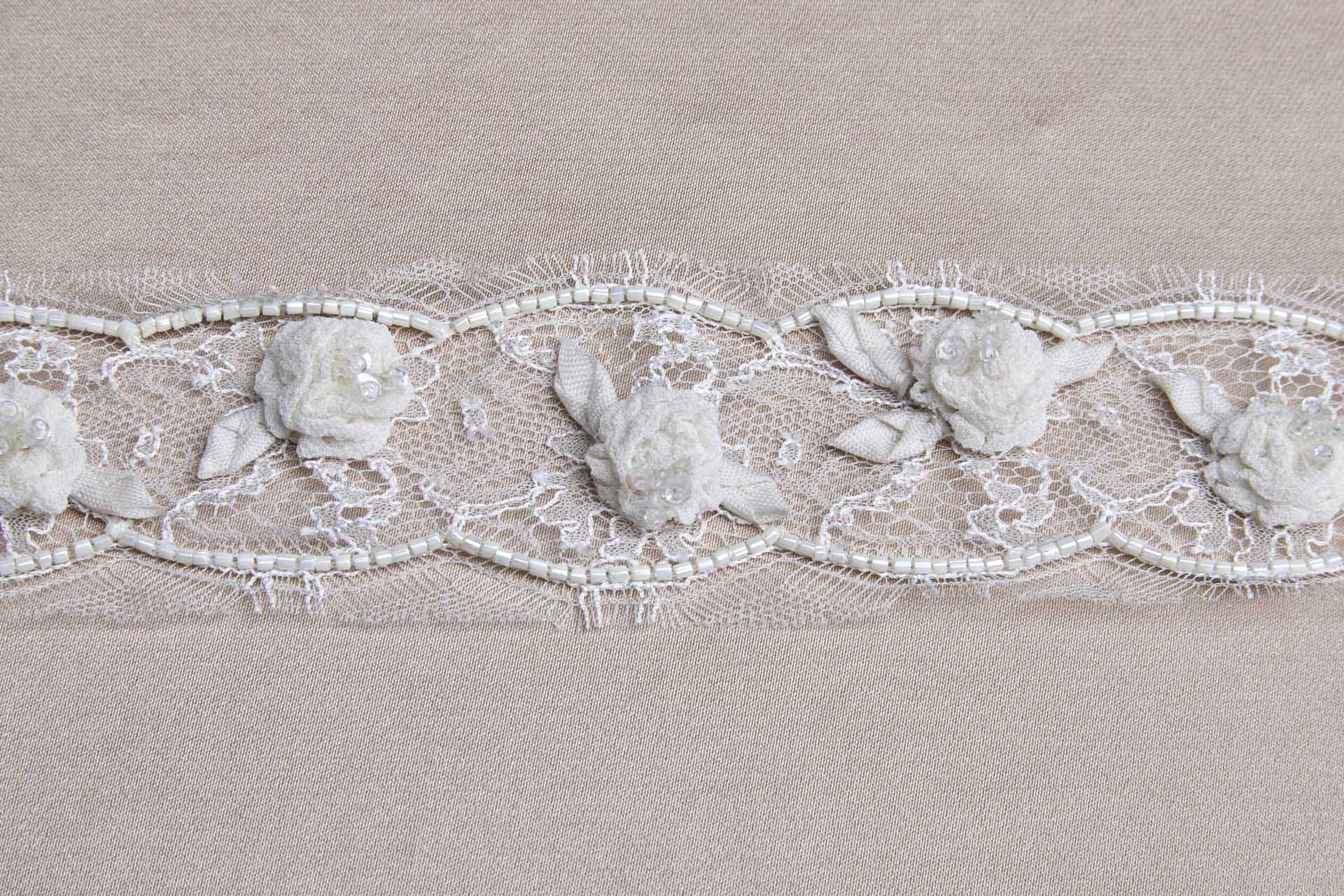 Beaded and Appliqued Chantilly Lace Trim in Ivory, image 6 of 8