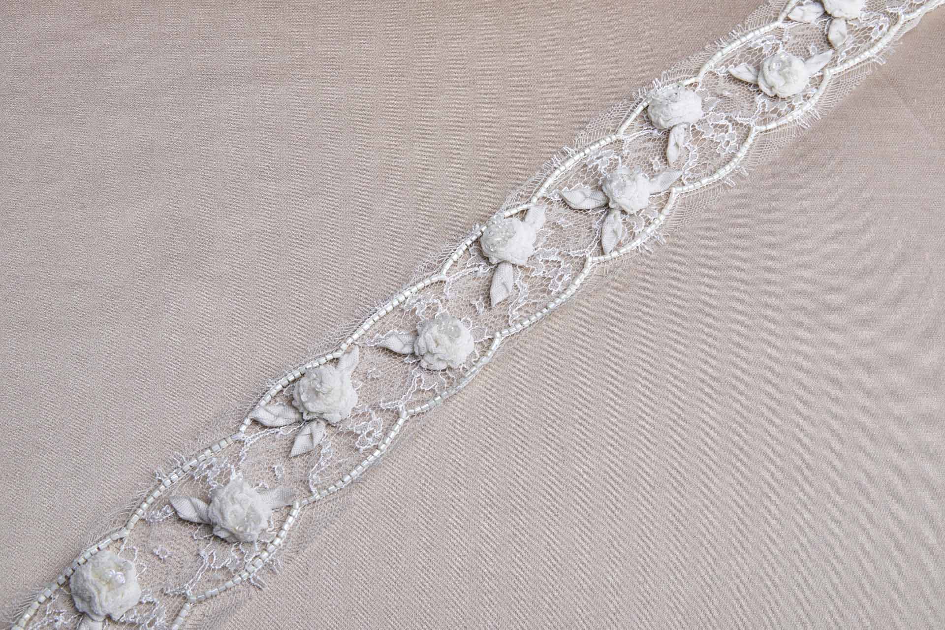 Beaded and Appliqued Chantilly Lace Trim in Ivory