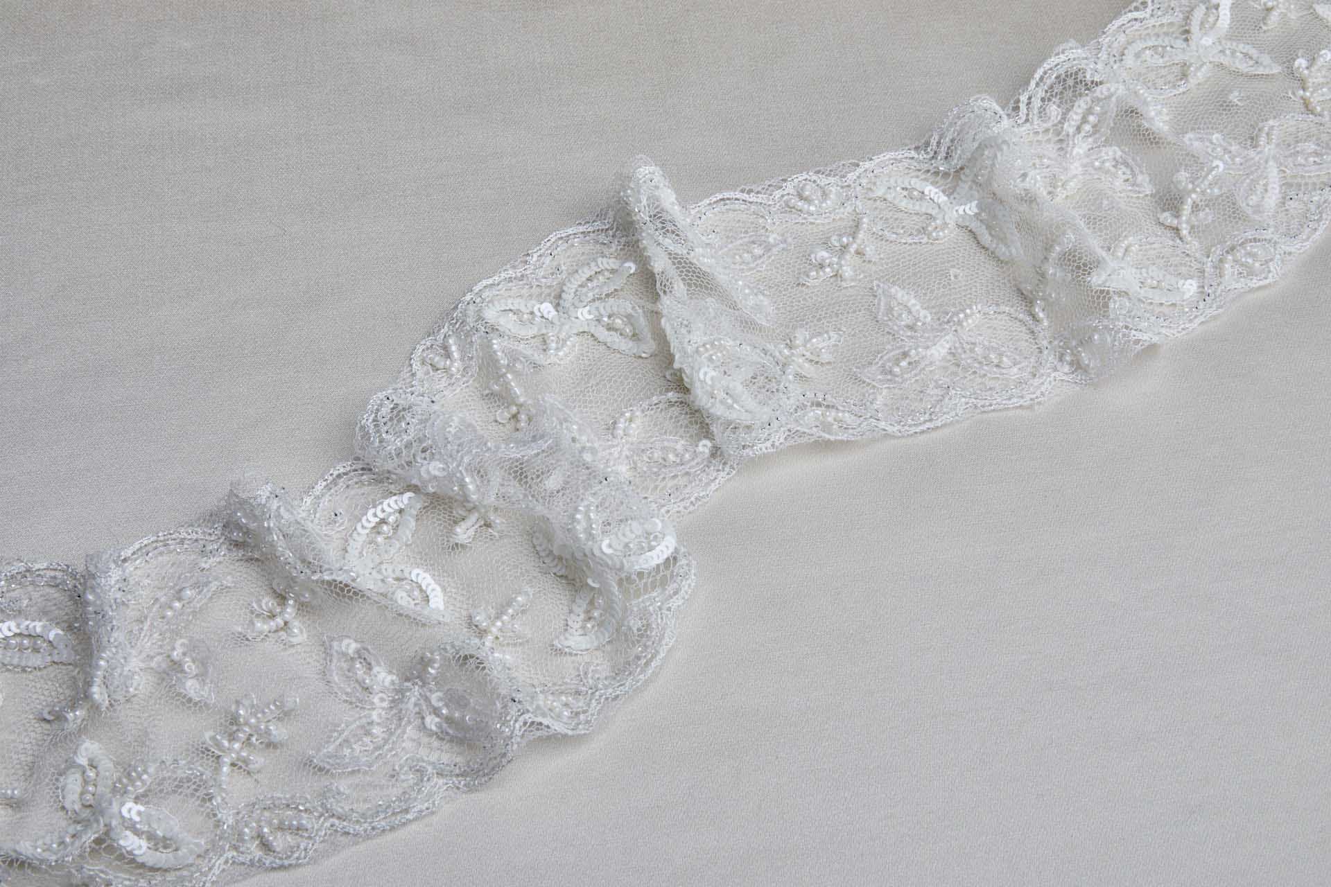 Beaded and Sequinned Delicate Tulle Trim - Ivory, image 2 of 8