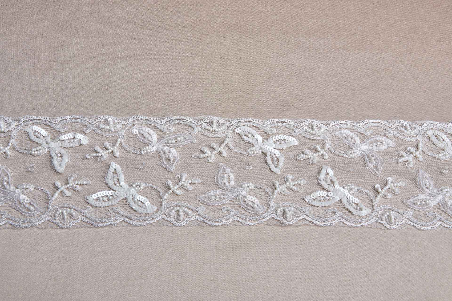 Beaded and Sequinned Delicate Tulle Trim - Ivory, image 5 of 8
