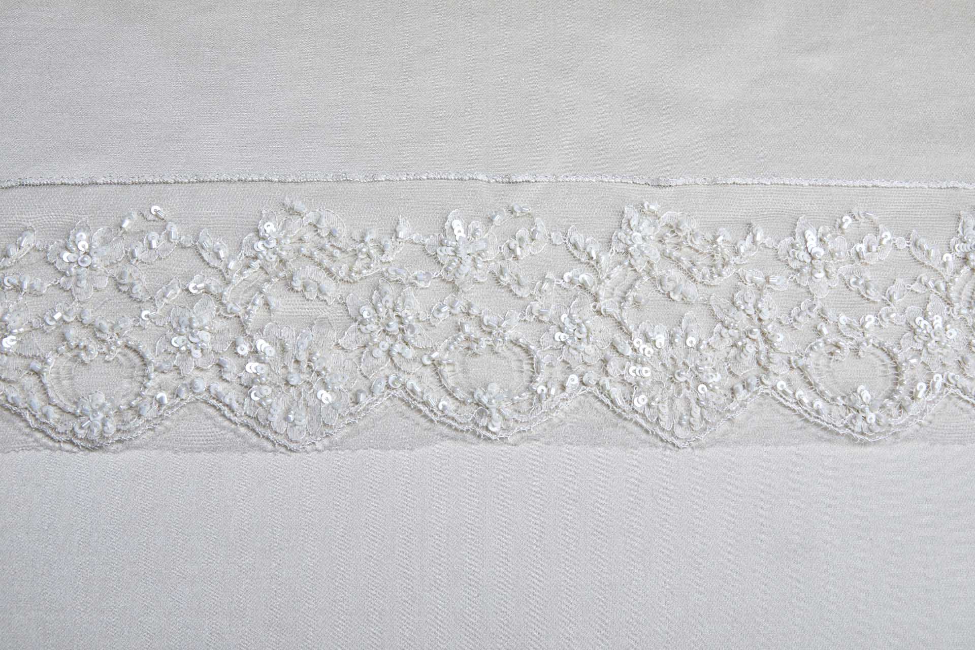 Vintage Beaded and Sequinned Embroidered Silk Tulle Trim - Ivory, image 5 of 5