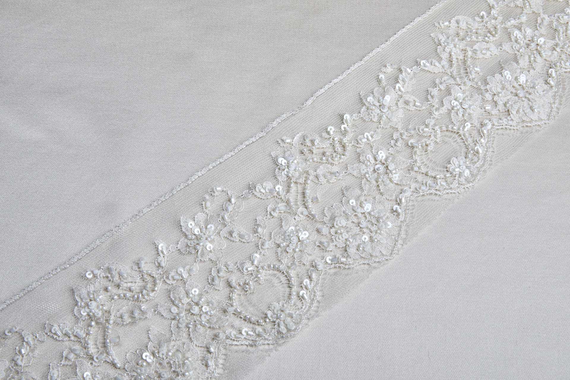 Vintage Beaded and Sequinned Embroidered Silk Tulle Trim - Ivory, image 3 of 5