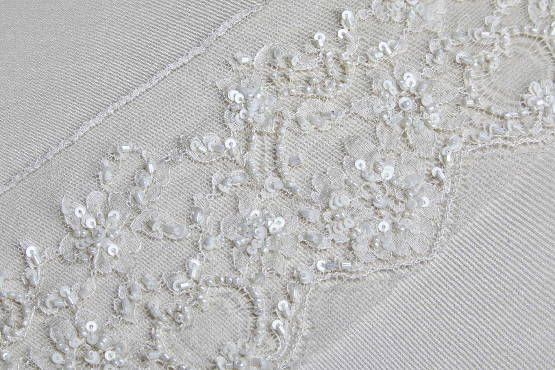 Vintage Beaded and Sequinned Embroidered Silk Tulle Trim - Ivory