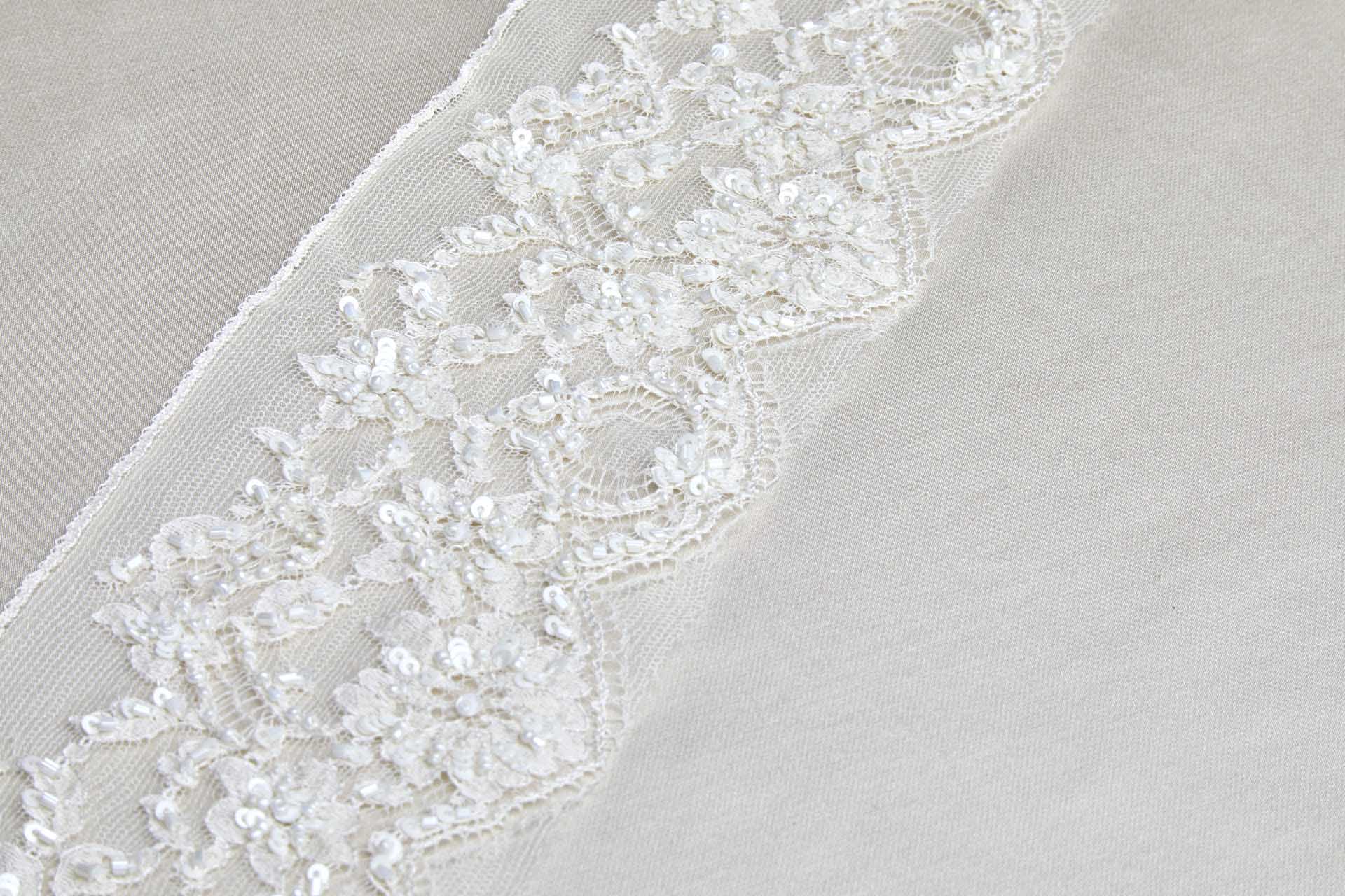 Vintage Beaded and Sequinned Embroidered Silk Tulle Trim - Ivory, image 4 of 5