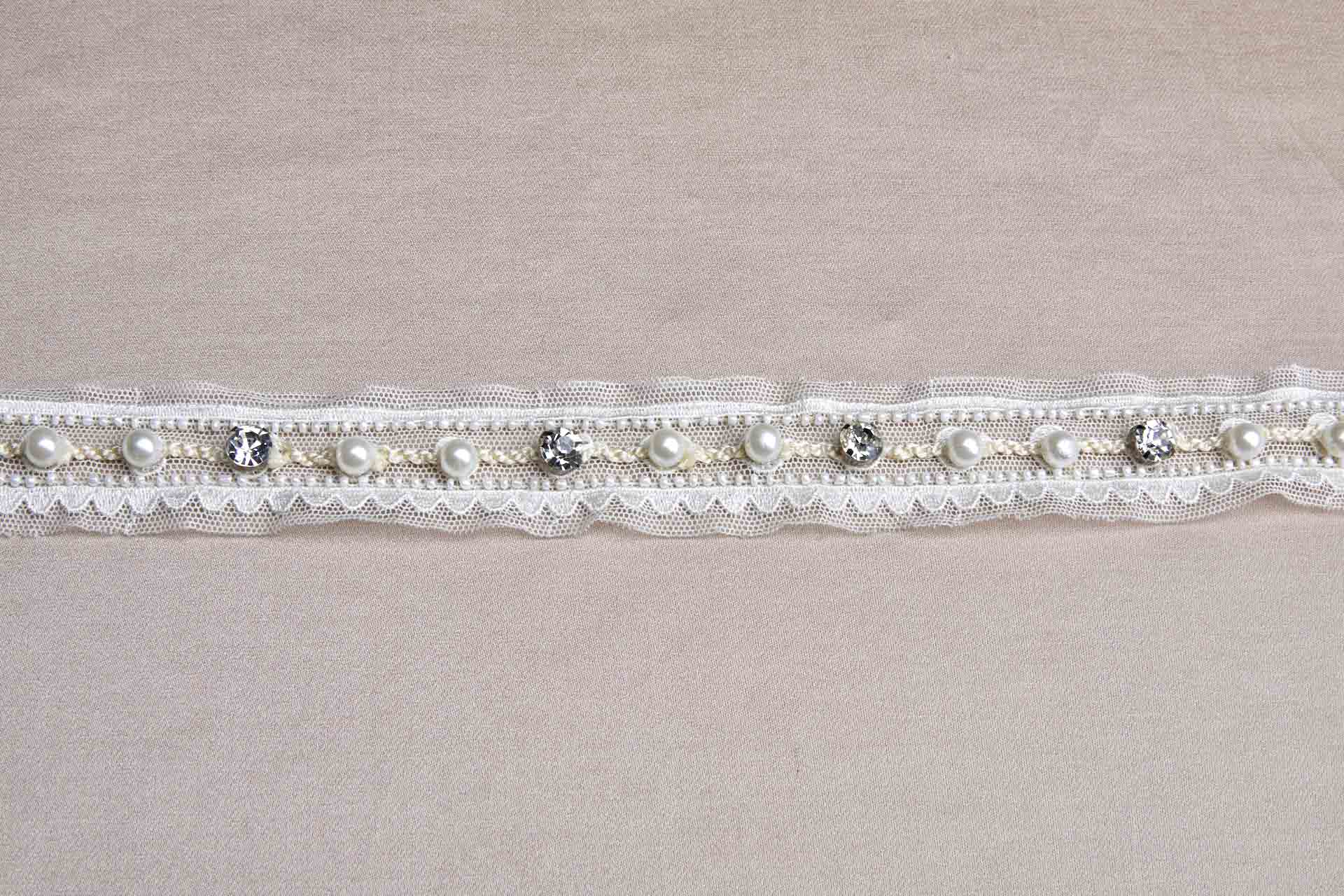 Lace Trim - Off White and Cream with Crystals and Pearls, image 4 of 4