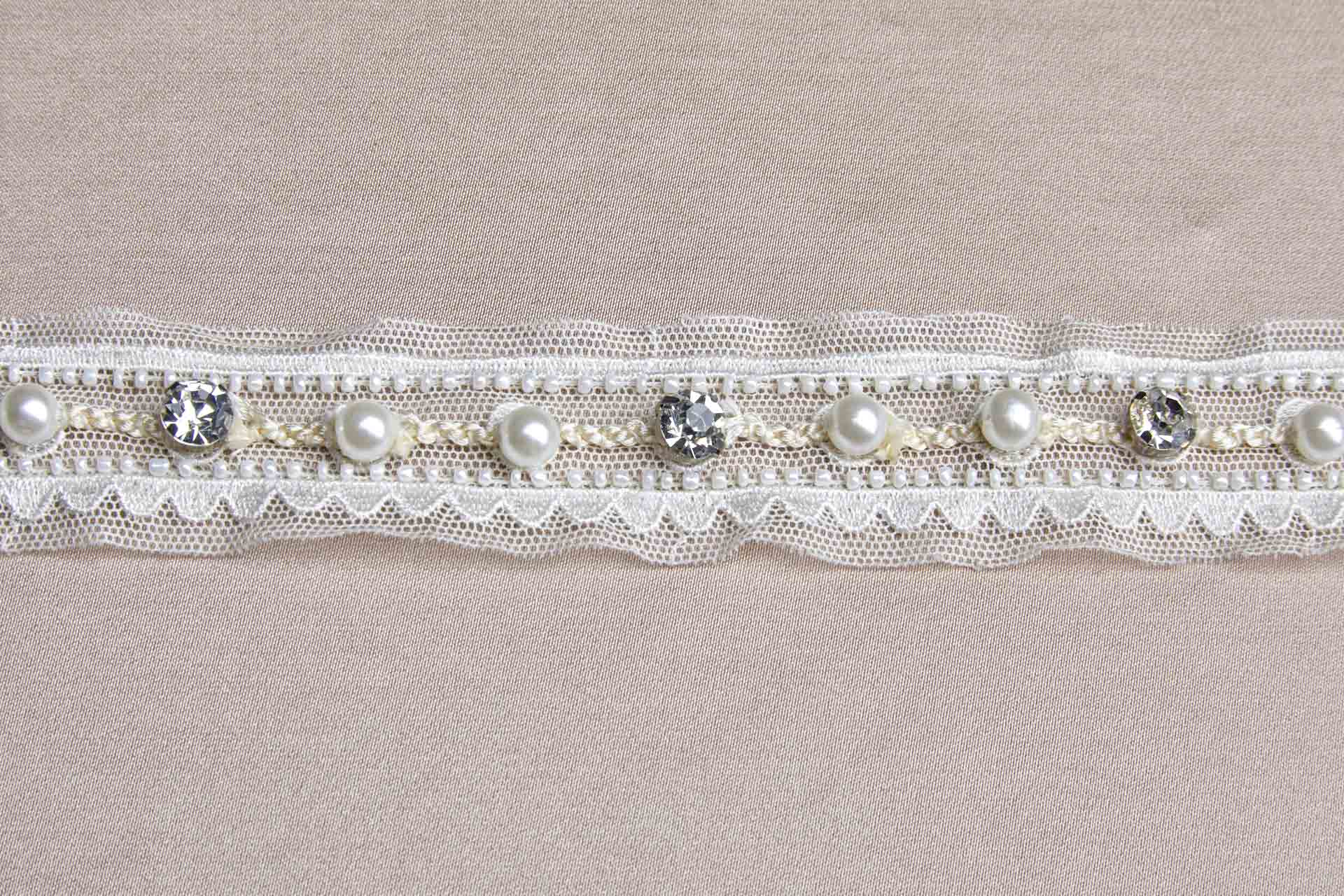 Lace Trim - Off White and Cream with Crystals and Pearls, image 2 of 4