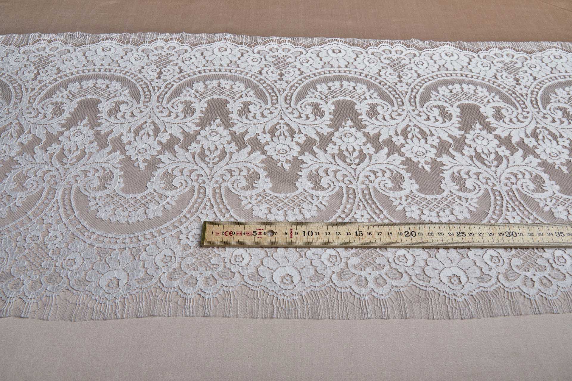 Wide Width Double Scalloped Leavers Lace Trim - Vintage Ivory, image 2 of 7