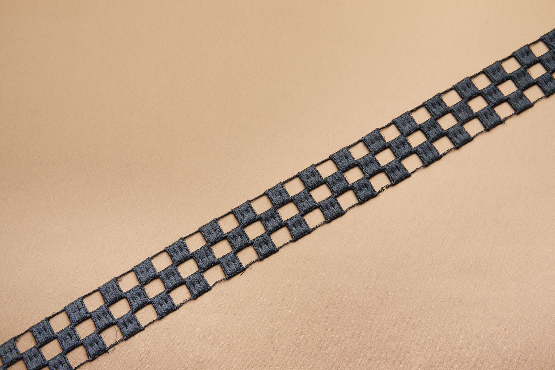 Checkerboard Geometric Guipure Lace Trim - Gunmetal, image 4 of 6