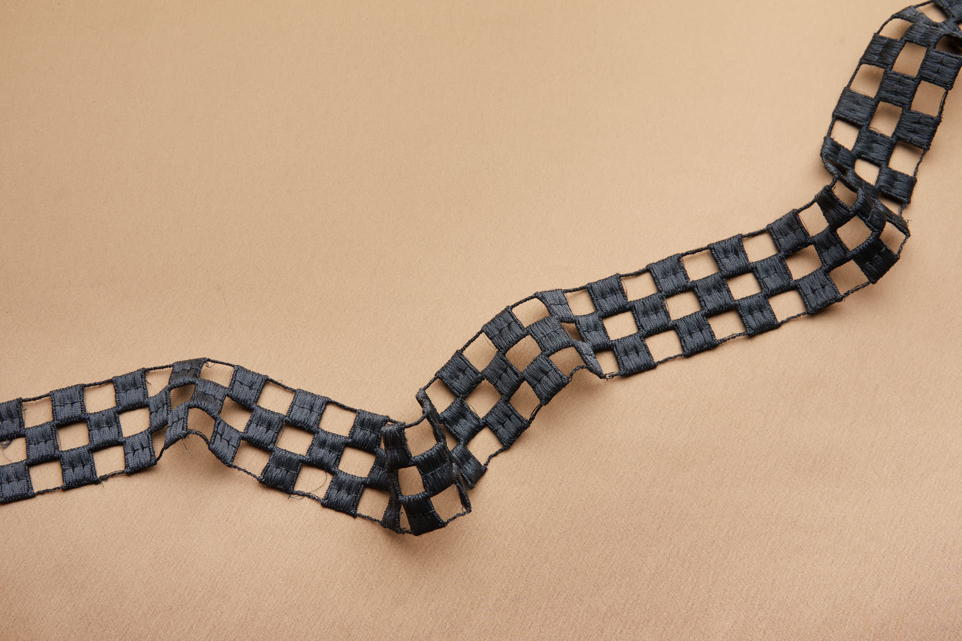 Checkerboard Geometric Guipure Lace Trim - Gunmetal, image 2 of 6