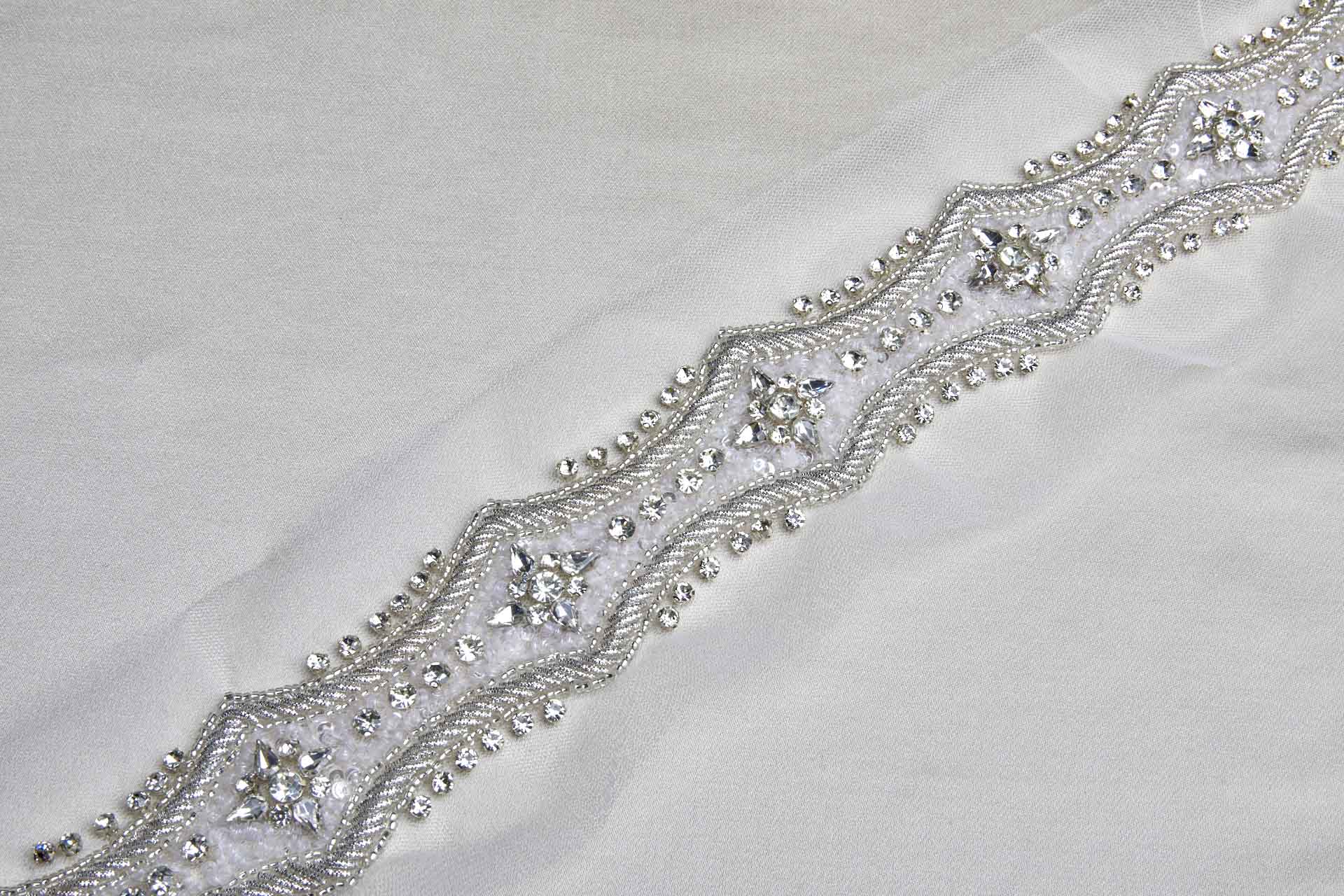 Morning Star Beaded Diamante Trim in Silver and Ivory, image 4 of 5