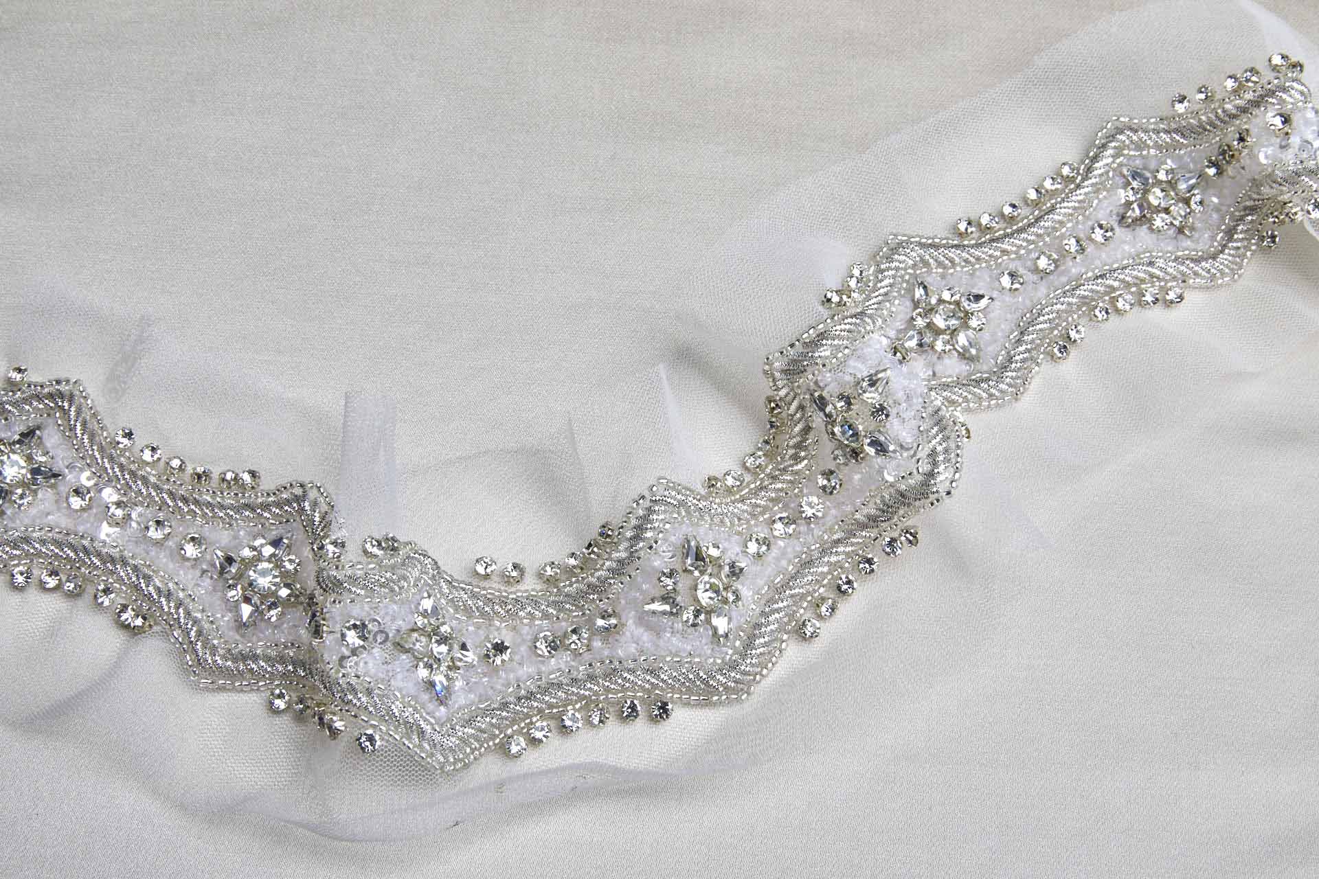 Morning Star Beaded Diamante Trim in Silver and Ivory, image 2 of 5