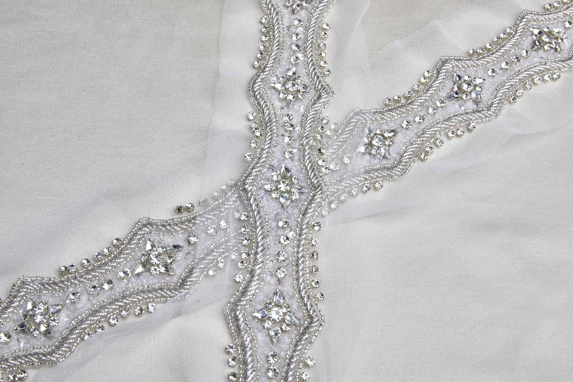 Morning Star Beaded Diamante Trim in Silver and Ivory, image 3 of 5