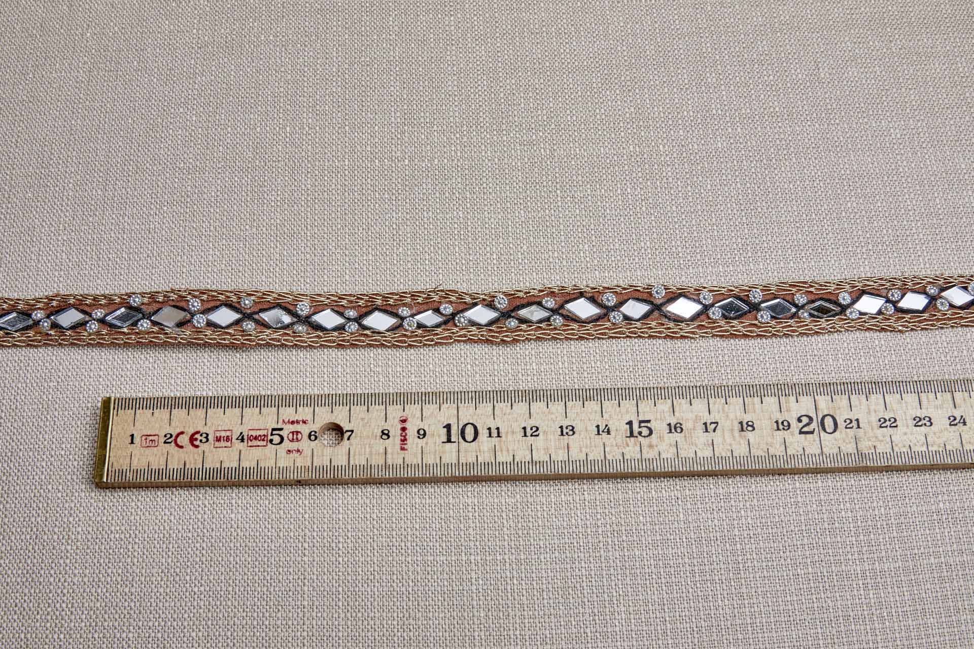 Diamond Mirrors with Black and Gold Thread on Brown trim, image 2 of 6