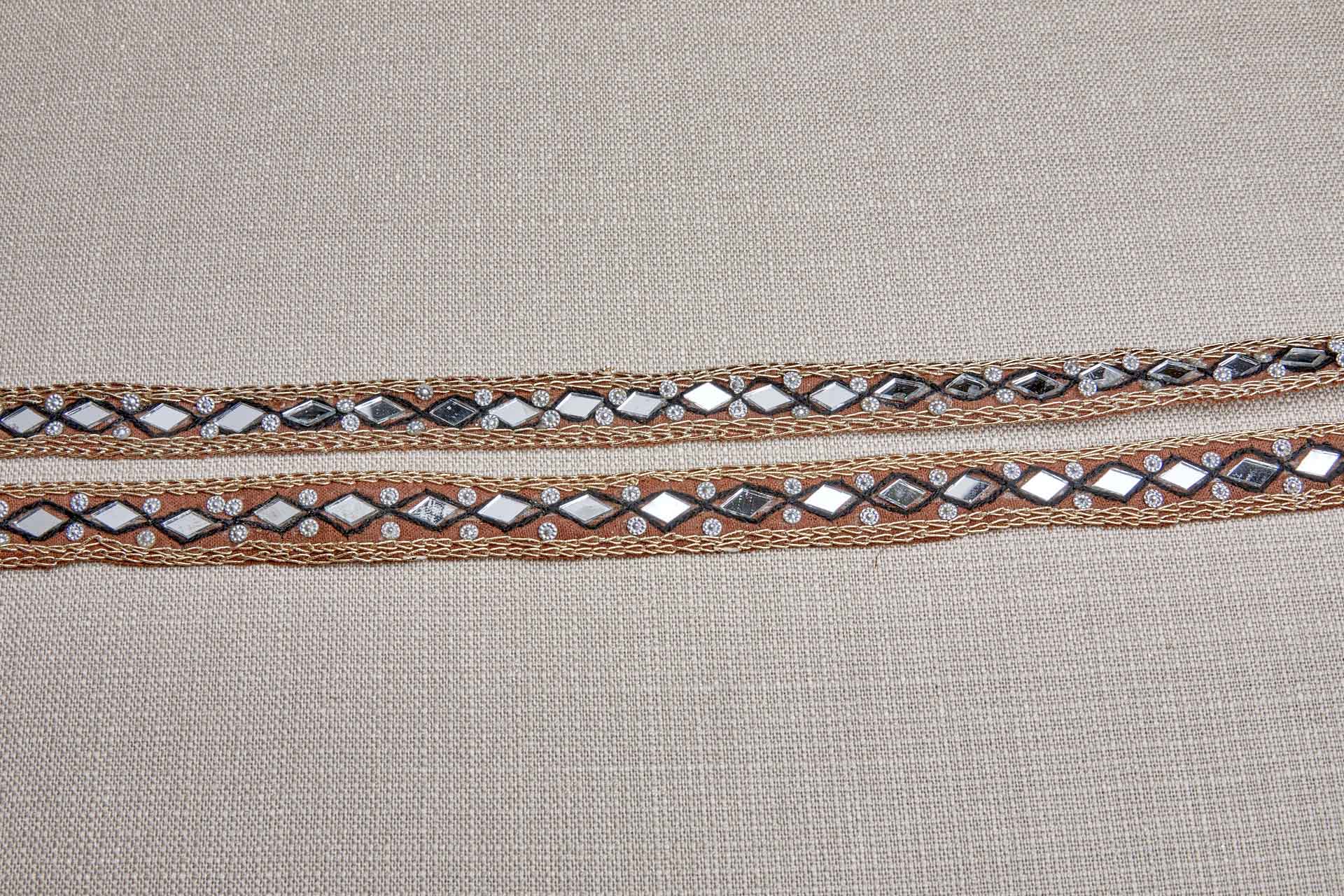 Diamond Mirrors with Black and Gold Thread on Brown trim, image 4 of 6