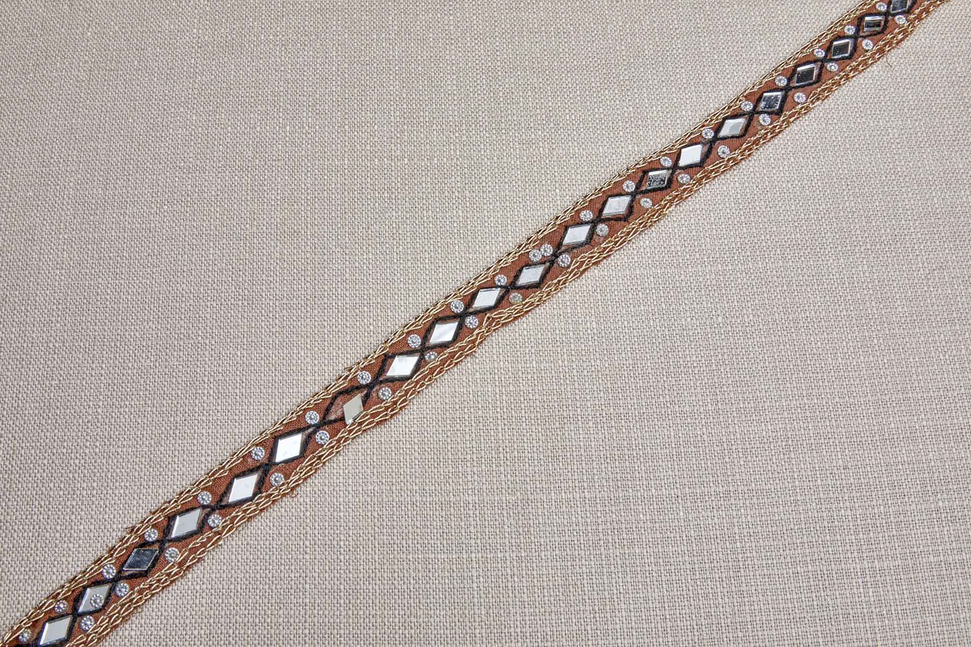 Diamond Mirrors with Black and Gold Thread on Brown trim, image 5 of 6