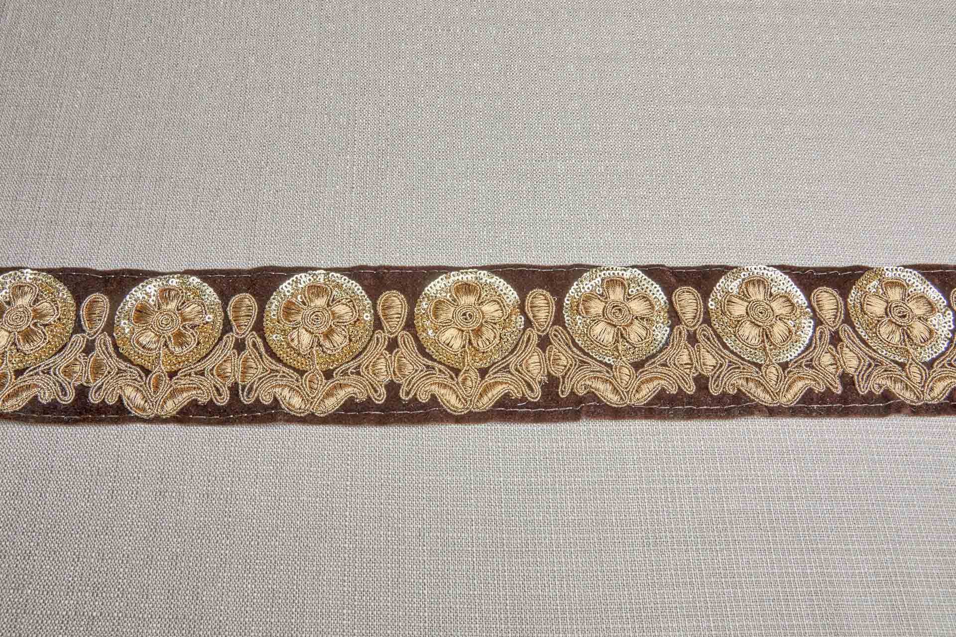 Flower Embroidery Trim - Gold on Brown Velvet, image 6 of 6