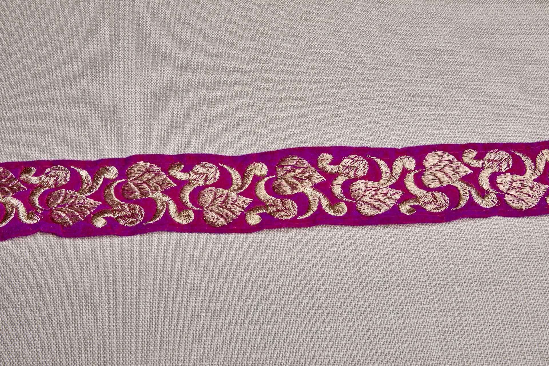 Leaf Trim - Gold Thread on Pink Velvet, image 8 of 8