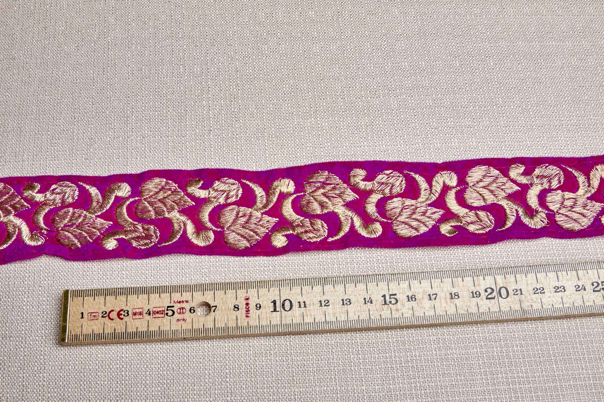 Leaf Trim - Gold Thread on Pink Velvet, image 2 of 8