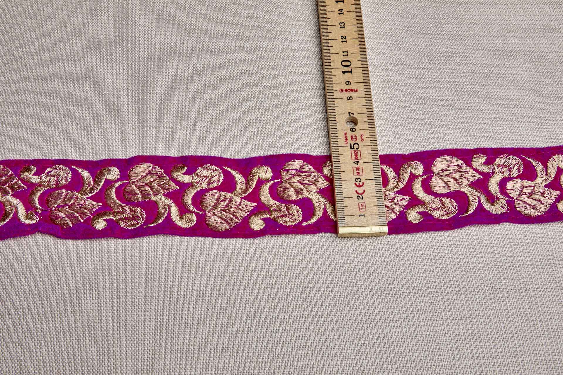 Leaf Trim - Gold Thread on Pink Velvet, image 3 of 8