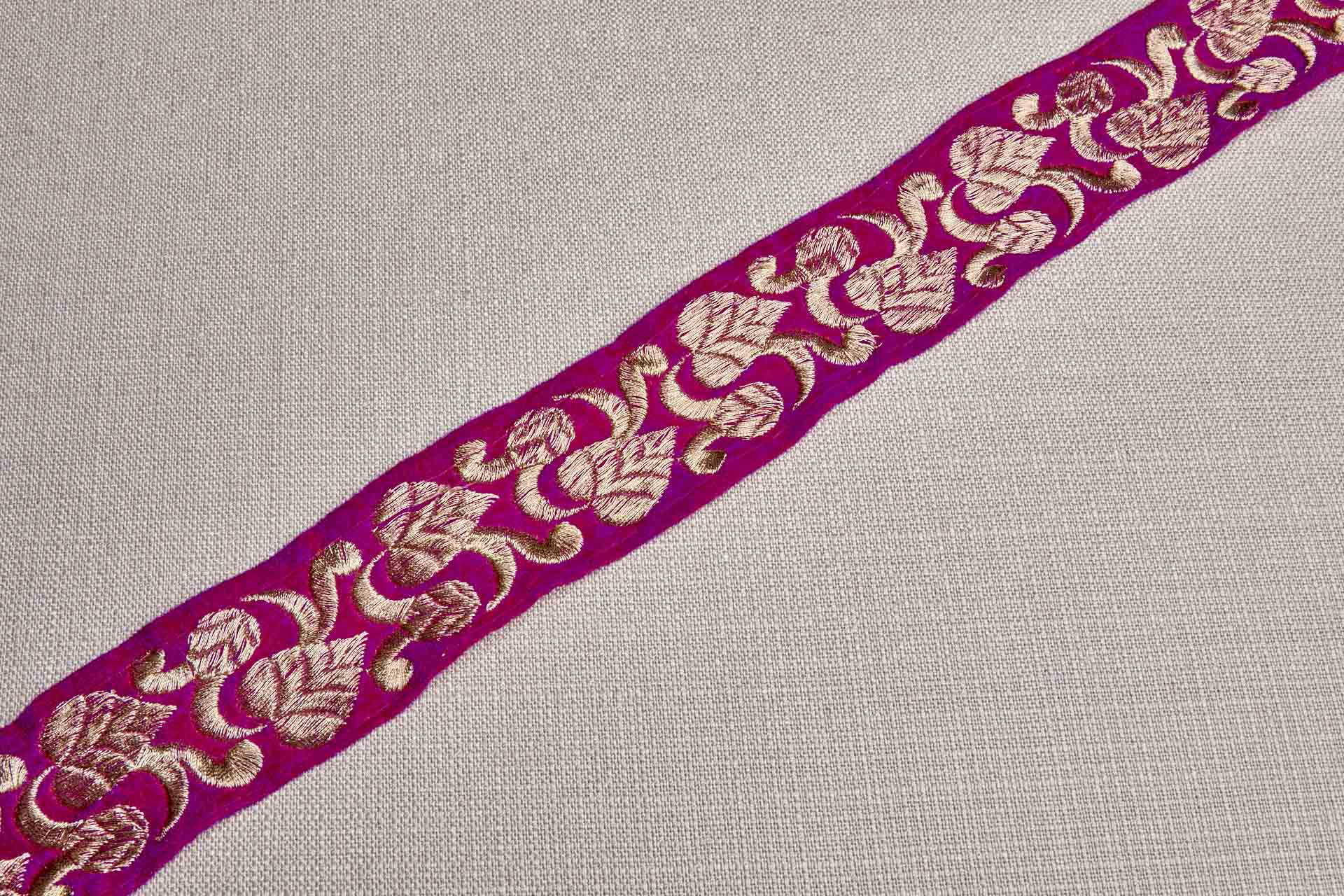 Leaf Trim - Gold Thread on Pink Velvet, image 4 of 8