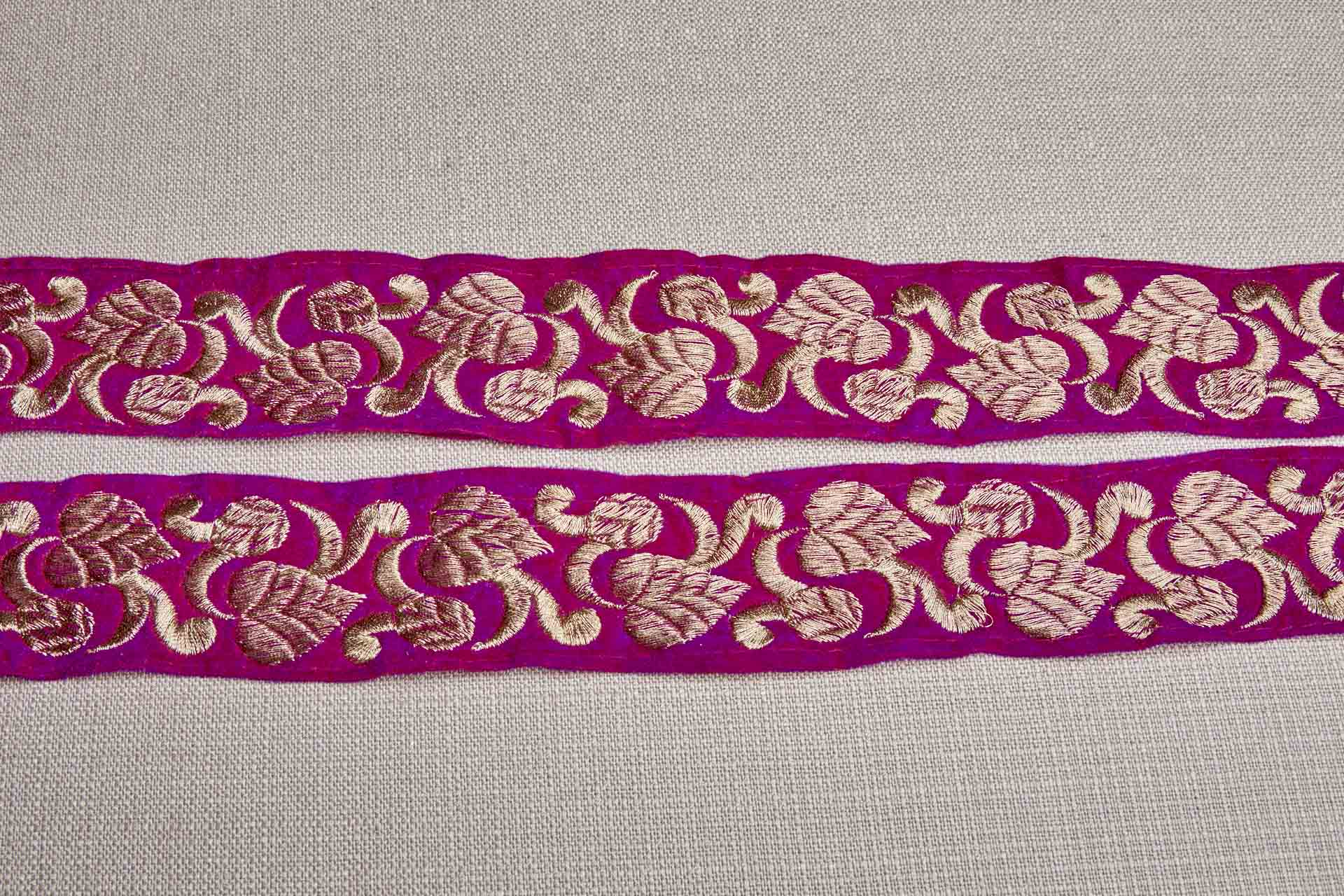 Leaf Trim - Gold Thread on Pink Velvet, image 5 of 8