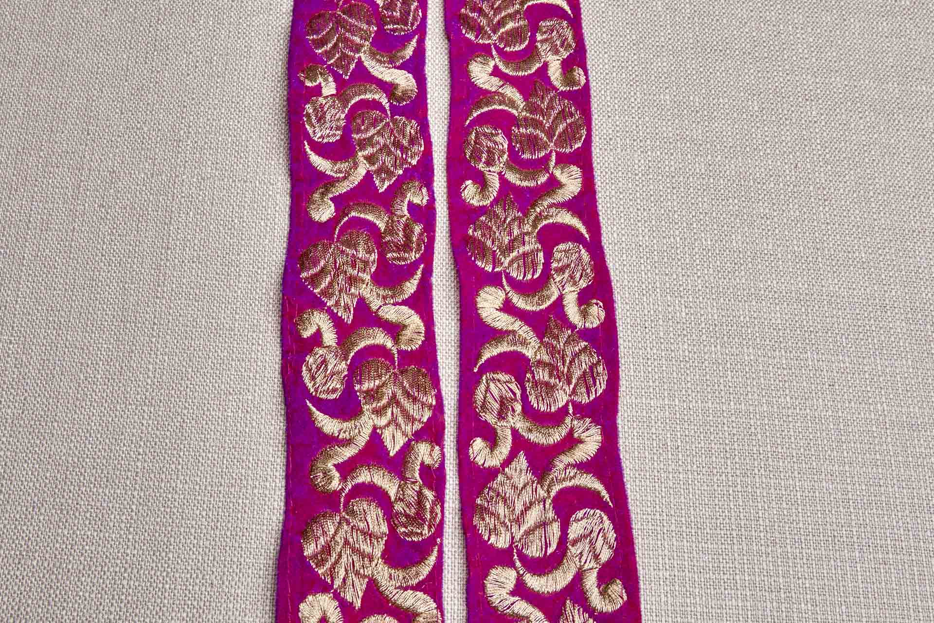 Leaf Trim - Gold Thread on Pink Velvet, image 6 of 8