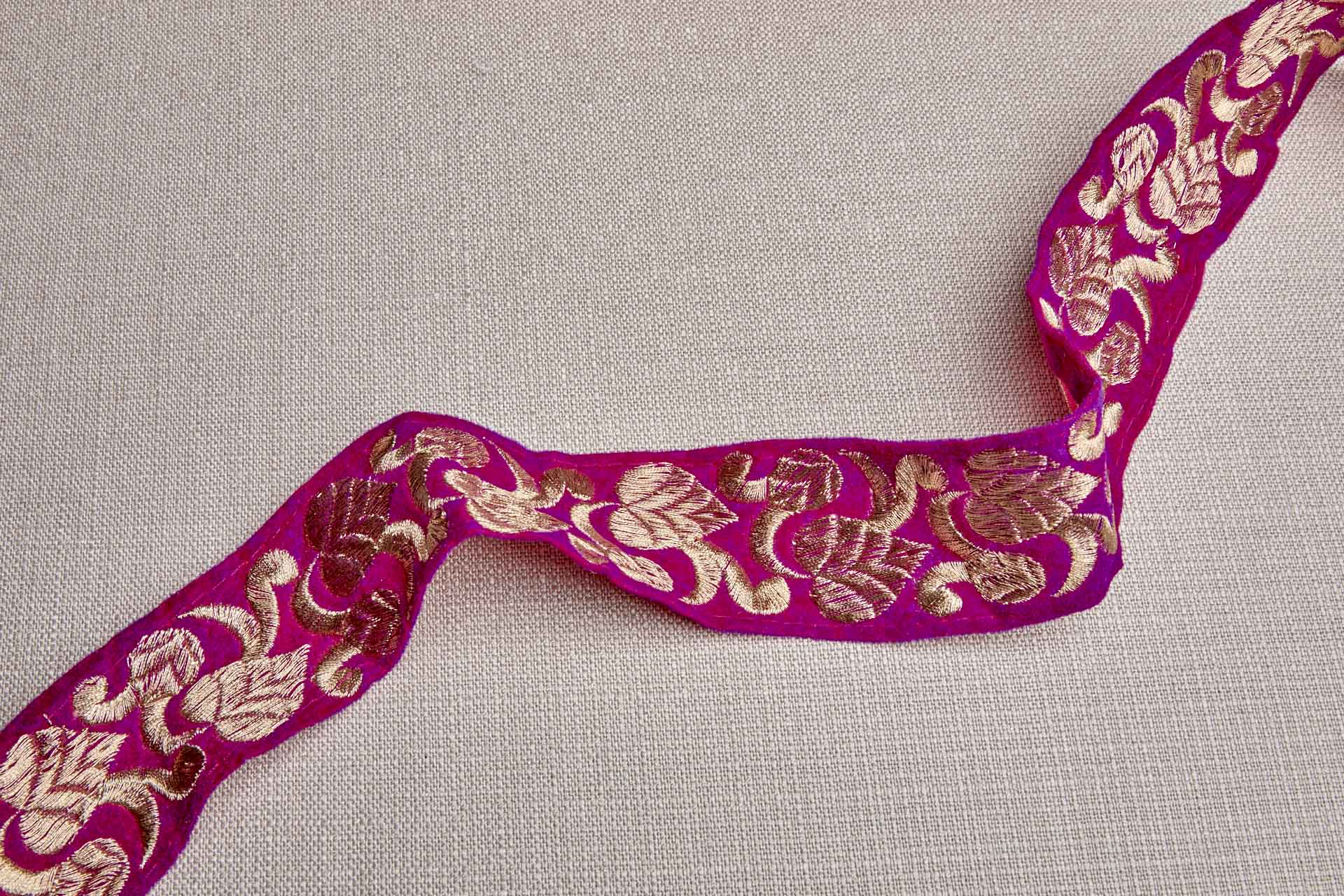 Leaf Trim - Gold Thread on Pink Velvet, image 7 of 8