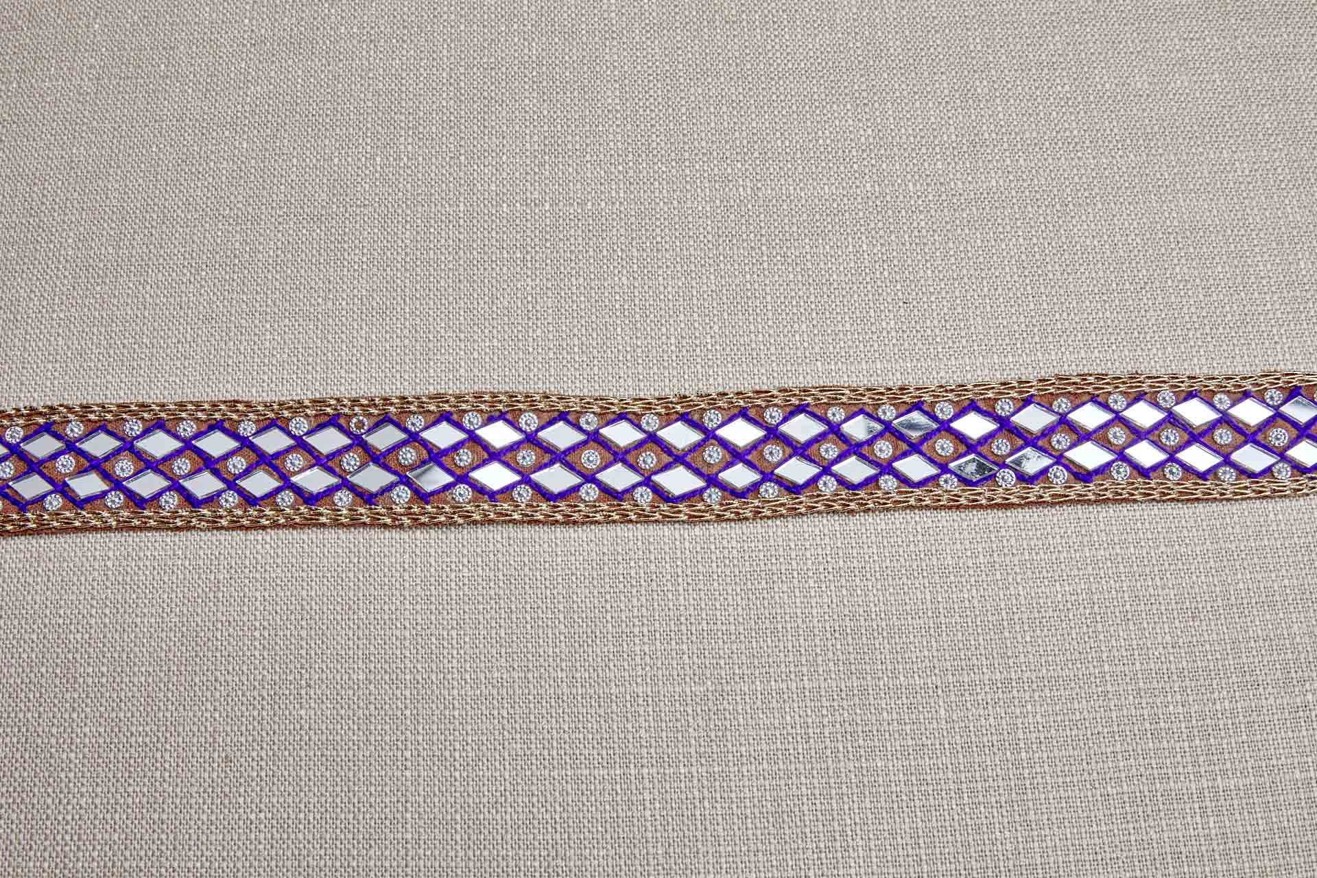 Diamond Cut Mirrors 2 Rows with Purple and Gold Thread on Brown trim, image 7 of 7