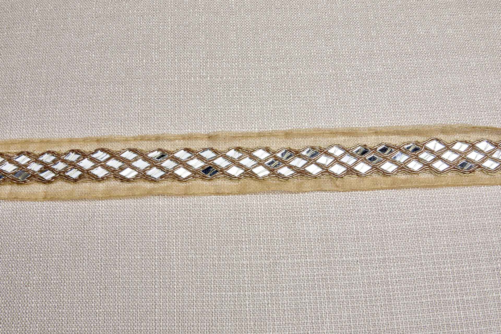 Diamond Cut Mirrors with Gold Thread on Pale Yellow Tulle trim, image 6 of 6