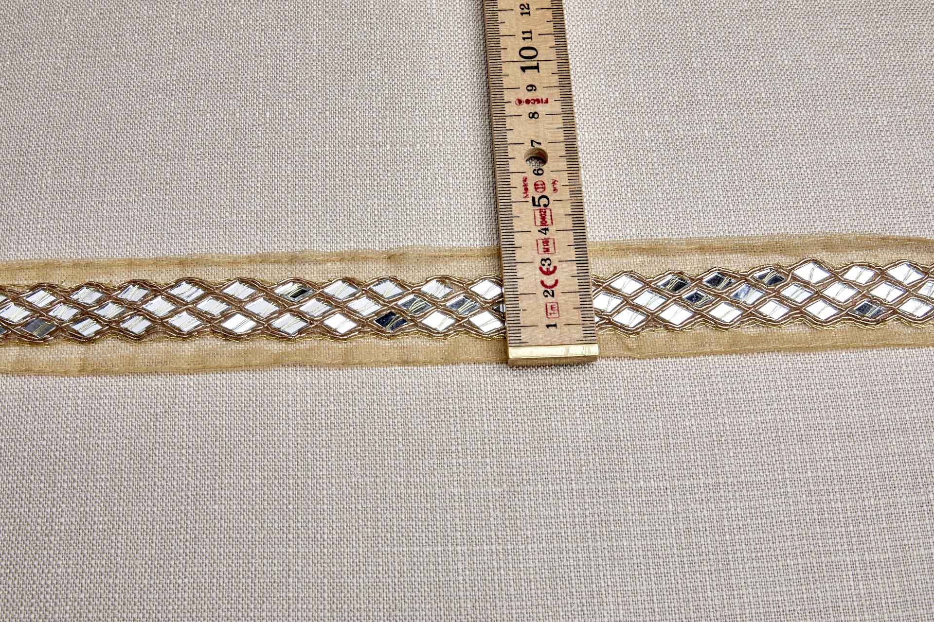 Diamond Cut Mirrors with Gold Thread on Pale Yellow Tulle trim, image 3 of 6