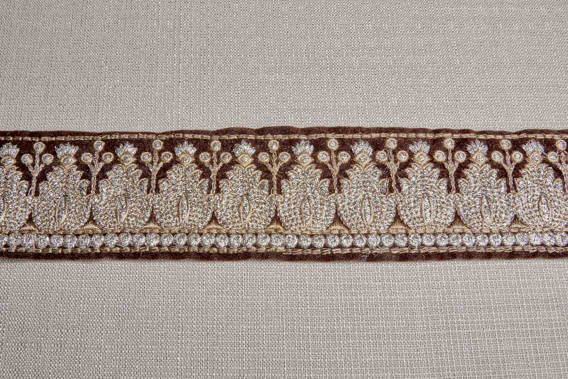 Pale Gold with Antique Gold Embroidery Trim on Brown Velvet, image 8 of 8