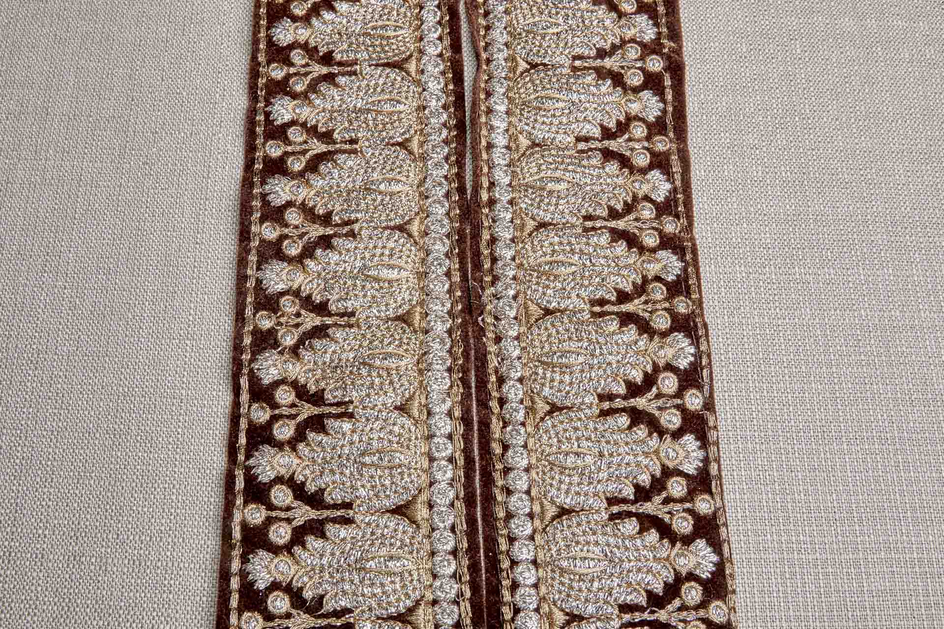 Pale Gold with Antique Gold Embroidery Trim on Brown Velvet, image 7 of 8