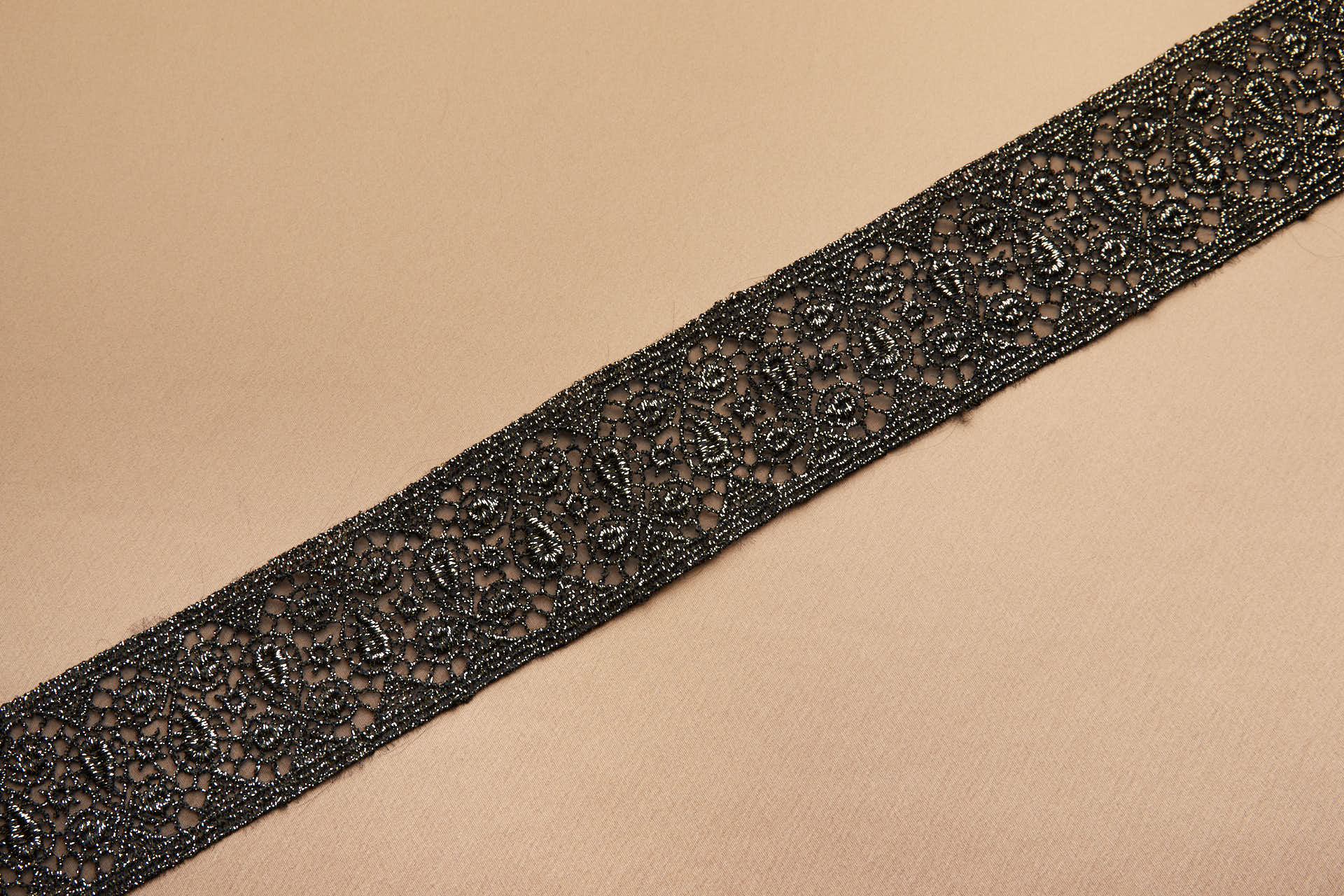 Embroidered Organza Ribbon - Black and Gold Lurex trim, image 2 of 4